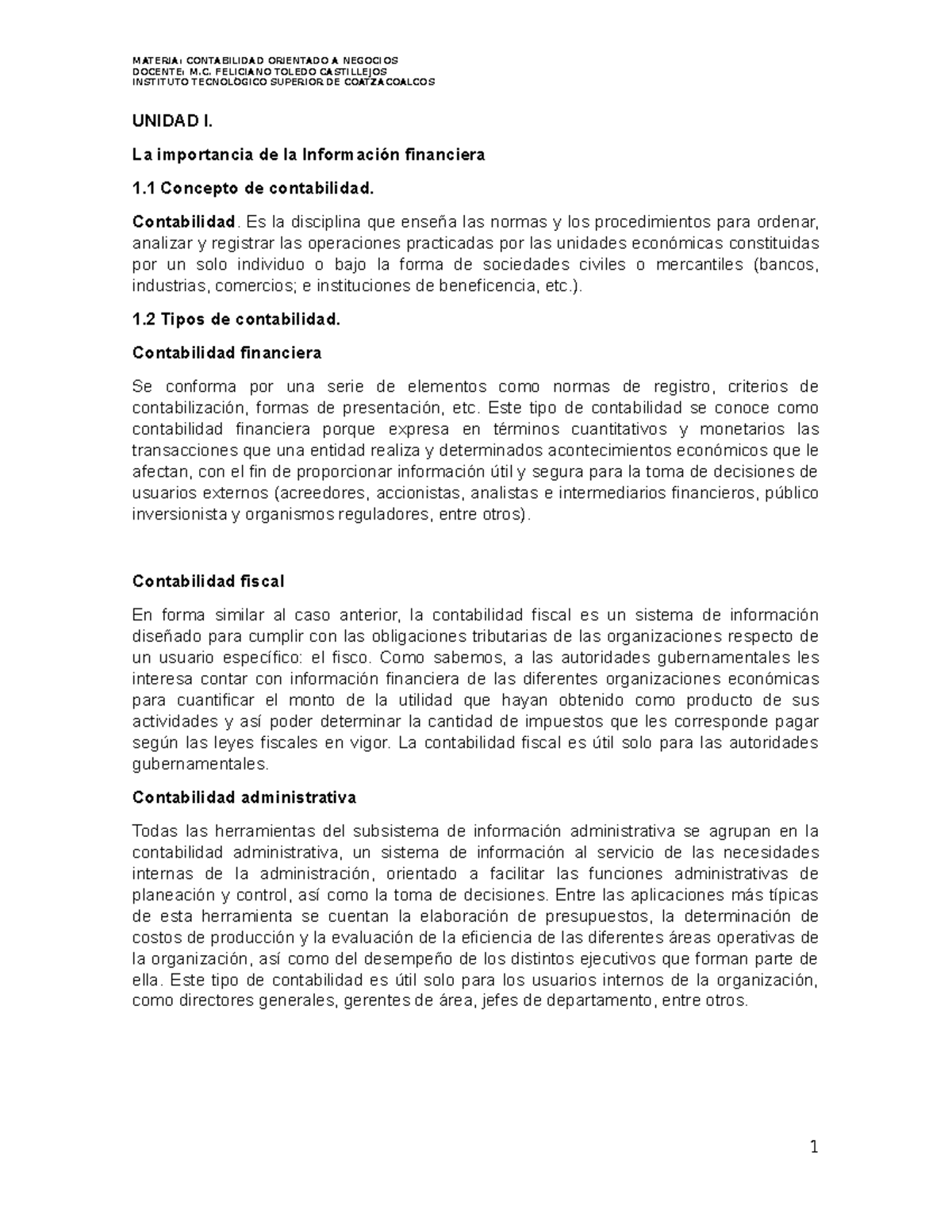 Unidad I: Importancia de la Información Financiera en Contabilidad ...