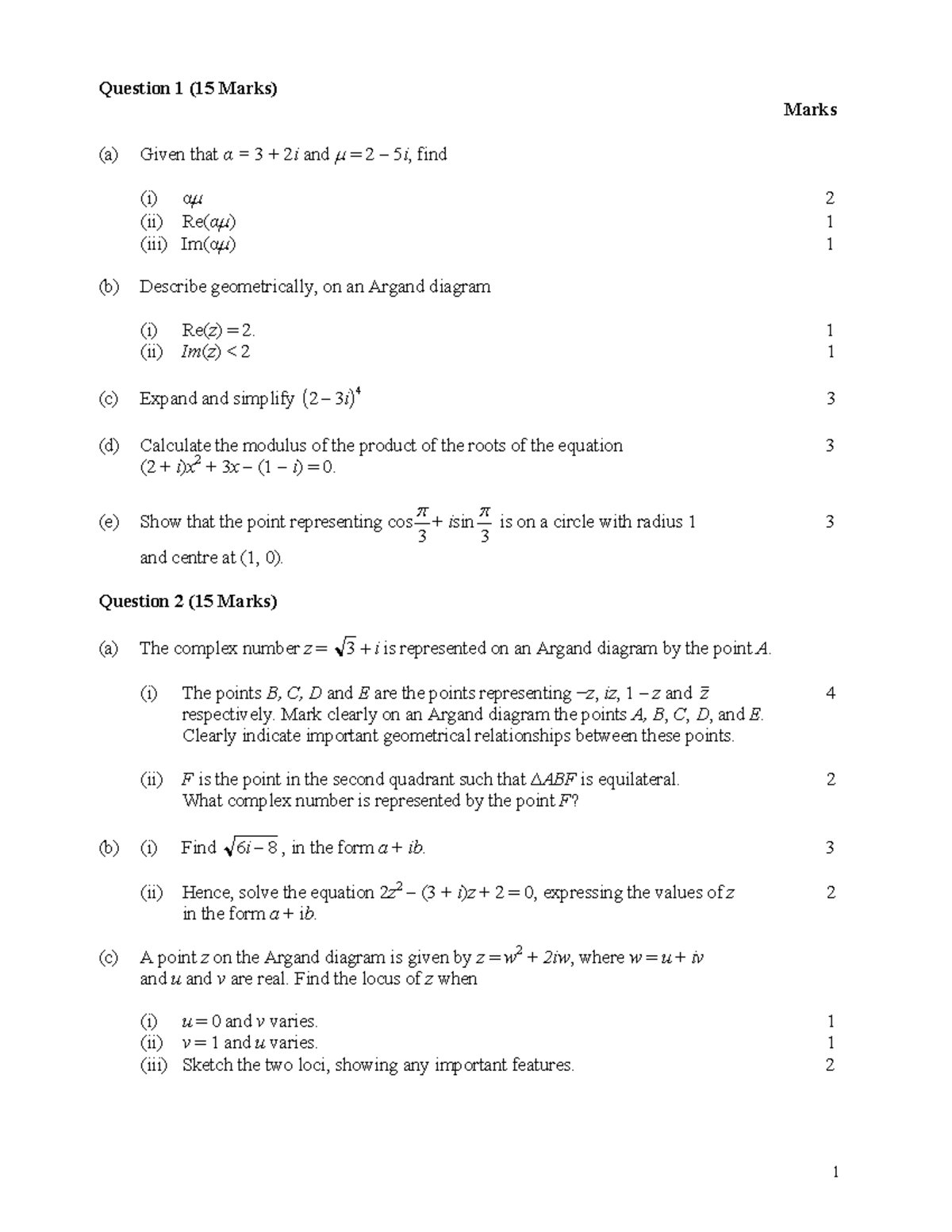 Complex Drill 2 (S): Argand Diagrams & Complex Numbers Analysis - Studocu