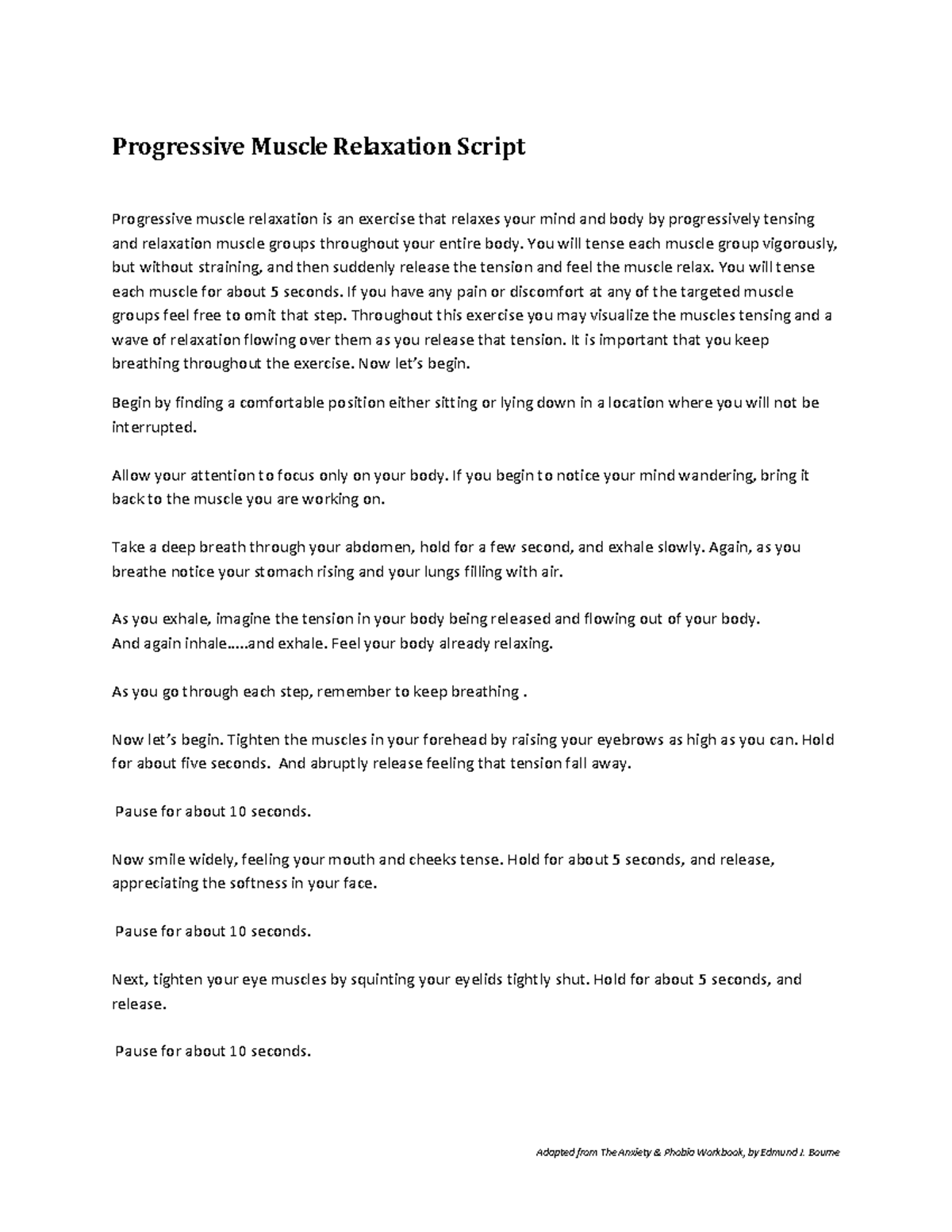Progressive Muscle Relaxation Script: A Guided Exercise - Studocu