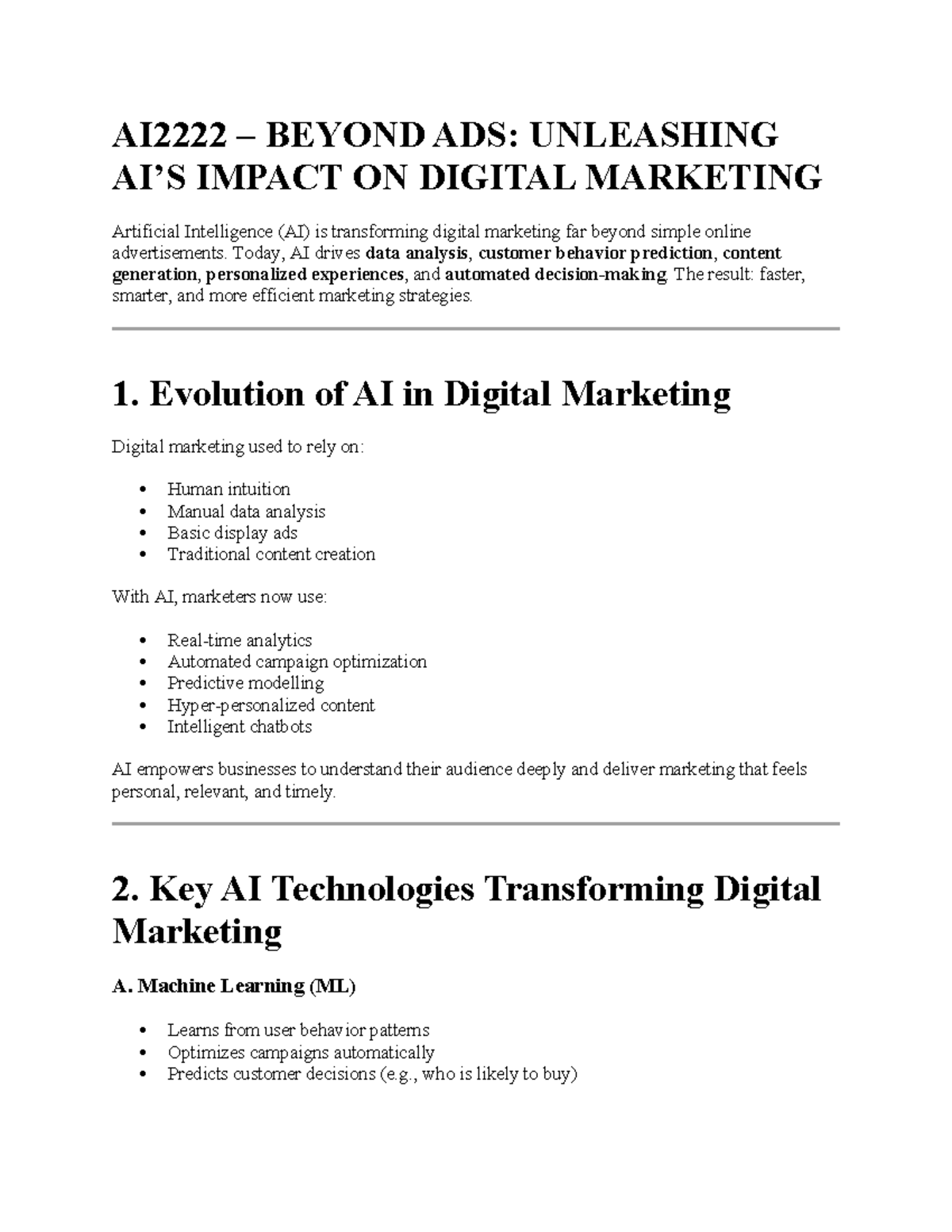AI2222 - The Impact of AI on Digital Marketing Strategies - Studocu