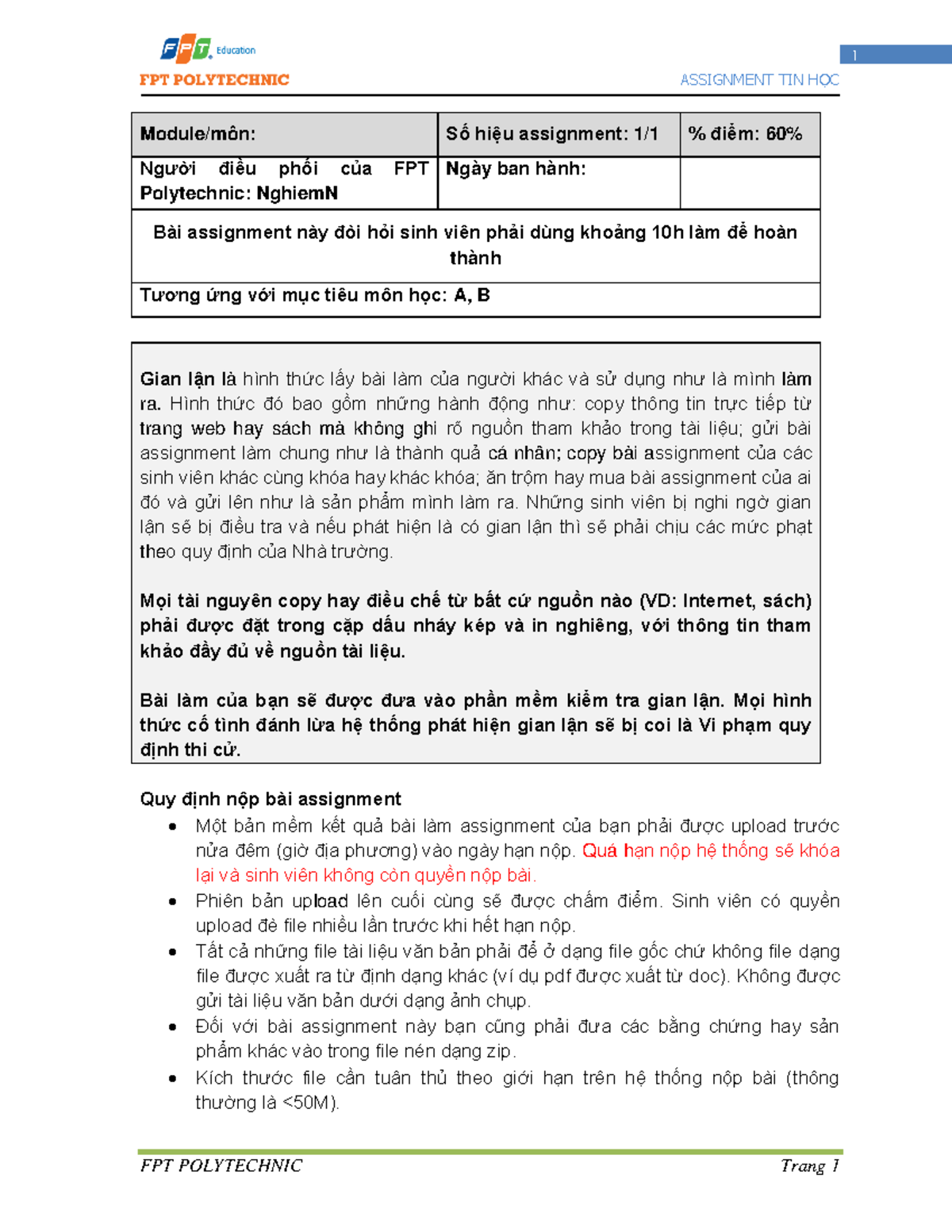 COM1071 - Assingment - tin - ASSIGNMENT TIN HỌC Module/môn: Số hiệu ...