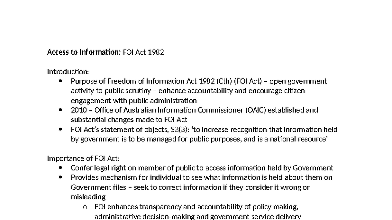 Access to Information: Overview of FOI Act 1982 (Cth) Principles and ...