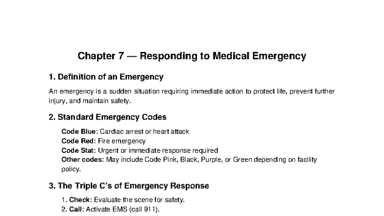 Chapter 7 Responding to Medical Emergency Final - Chapter 7 ...
