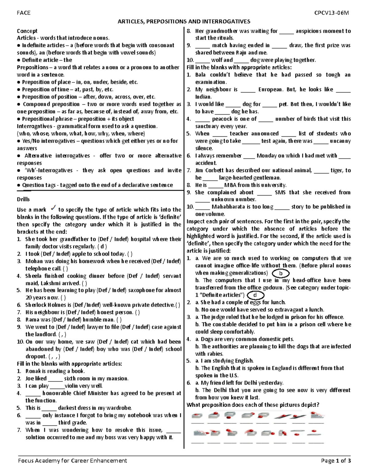 Articles, Prepositions and Interrogatives - FACE CPCV13-06M - Studocu