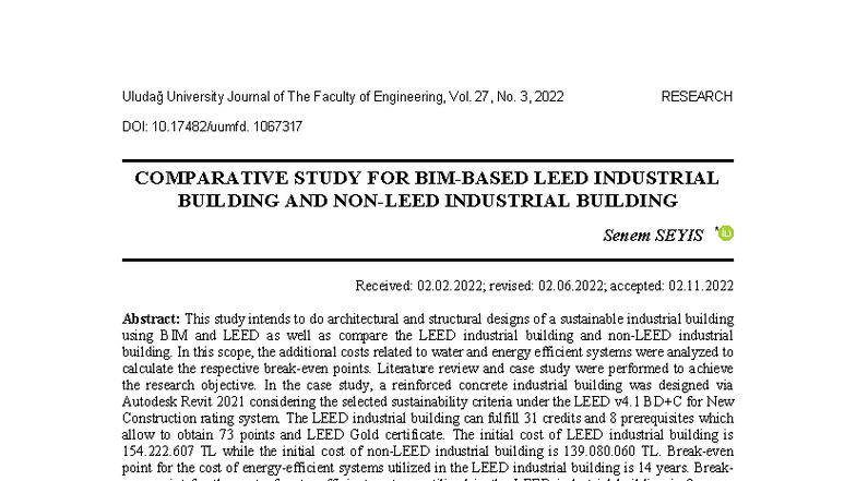 Comparative Study of LEED vs Non-LEED Industrial Buildings (ENG 2022 ...