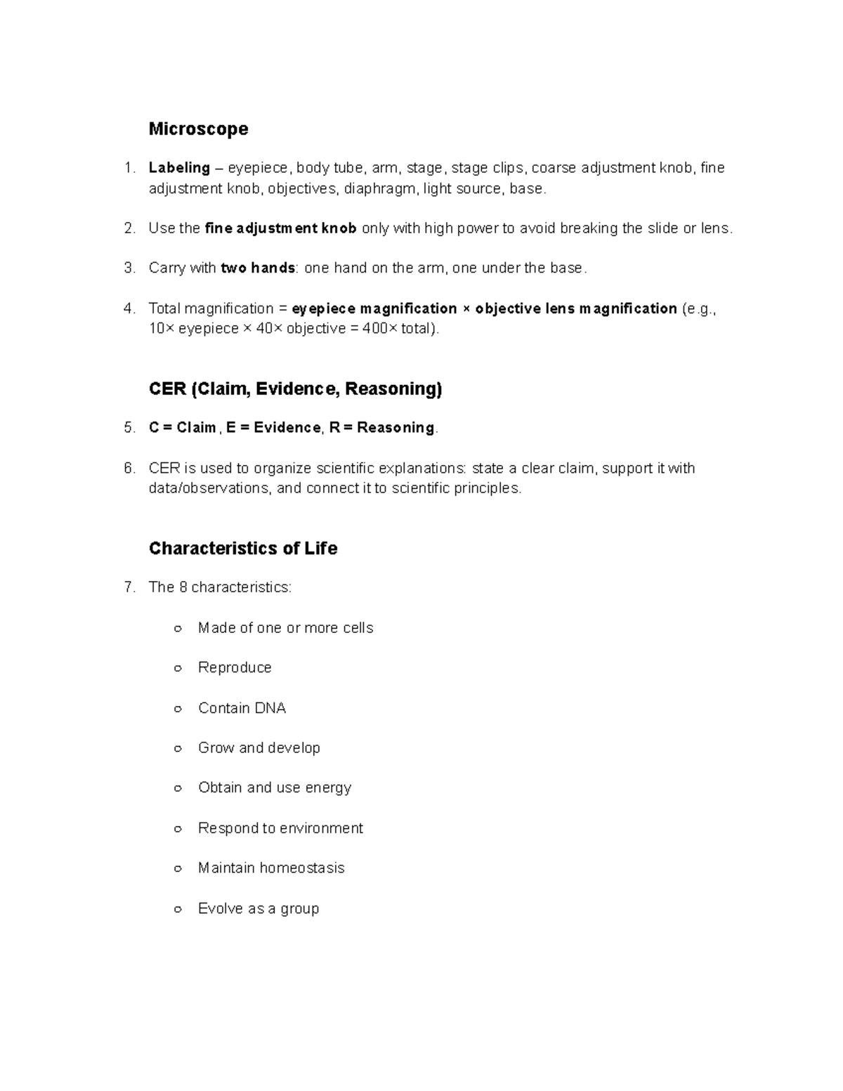 Biomolecules Review Sheet & Characteristics of Life (BIO 101) - Studocu
