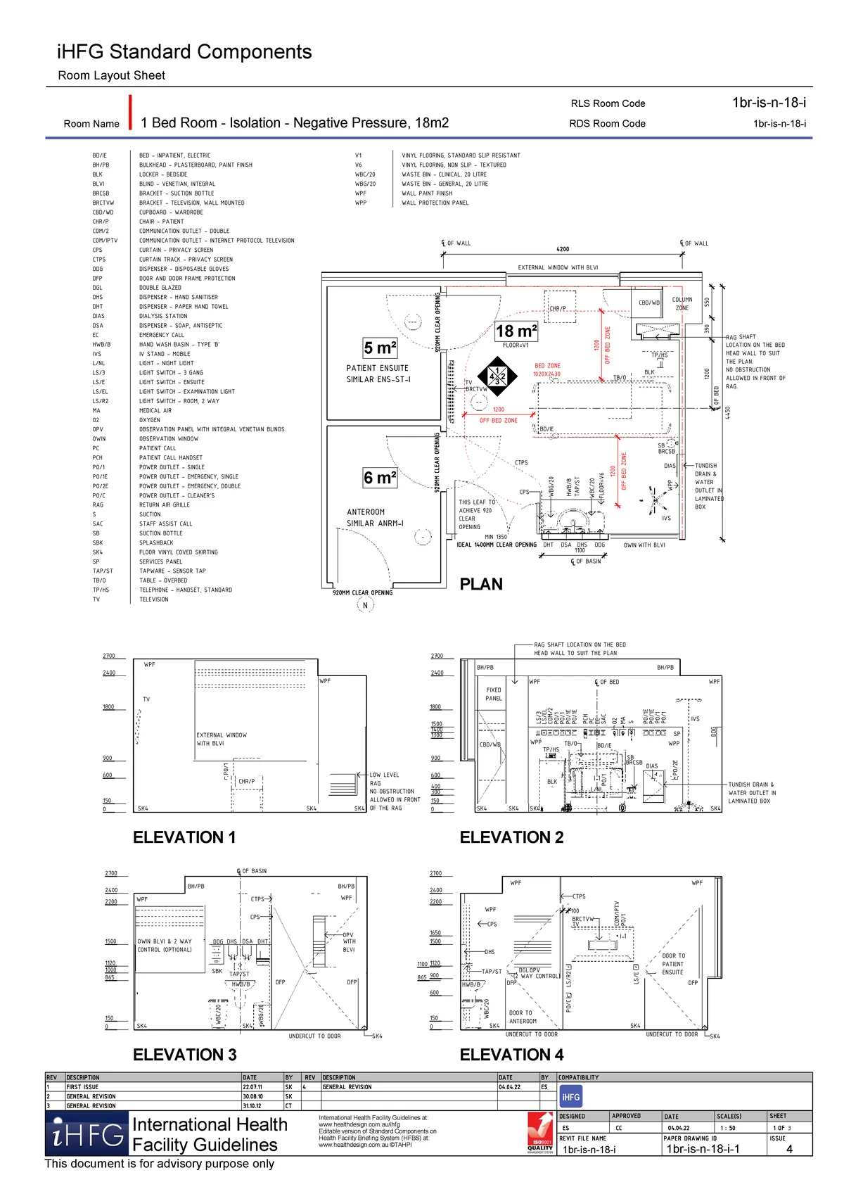 iHFG Standard Components Room Layout Sheet for 1 Bed Isolation Room ...