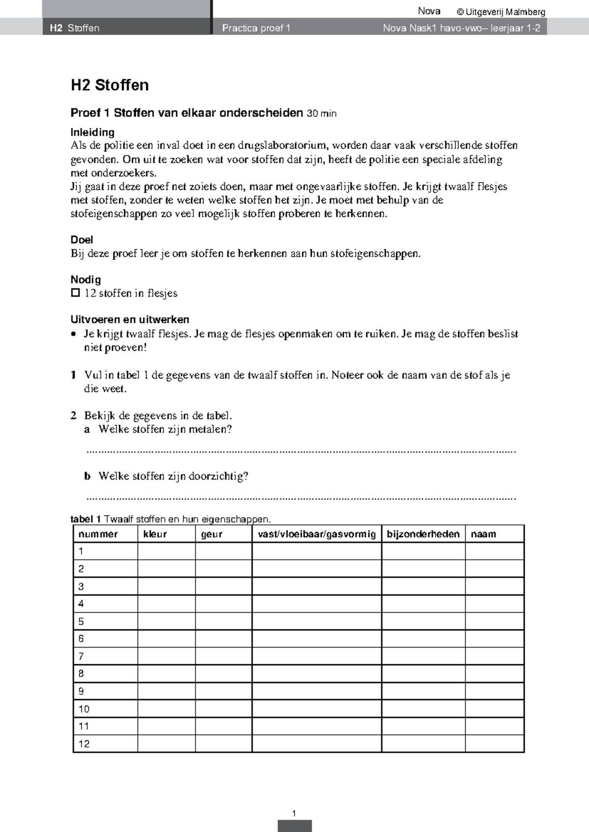 Nova Nask1 H2 Practica: Stoffen en Oplossingen Proeven - Studeersnel