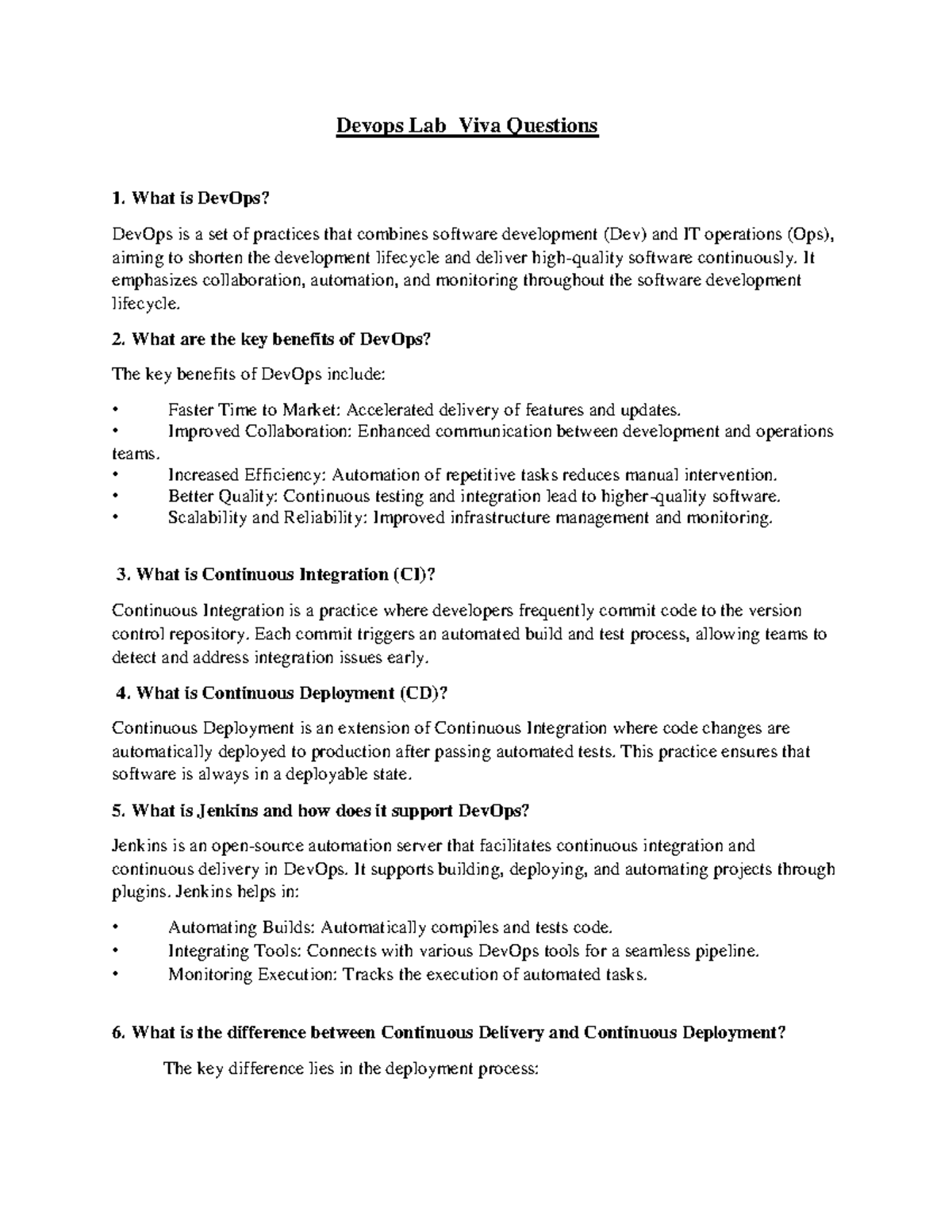DevOps Lab: Key Viva Questions and Answers - Studocu