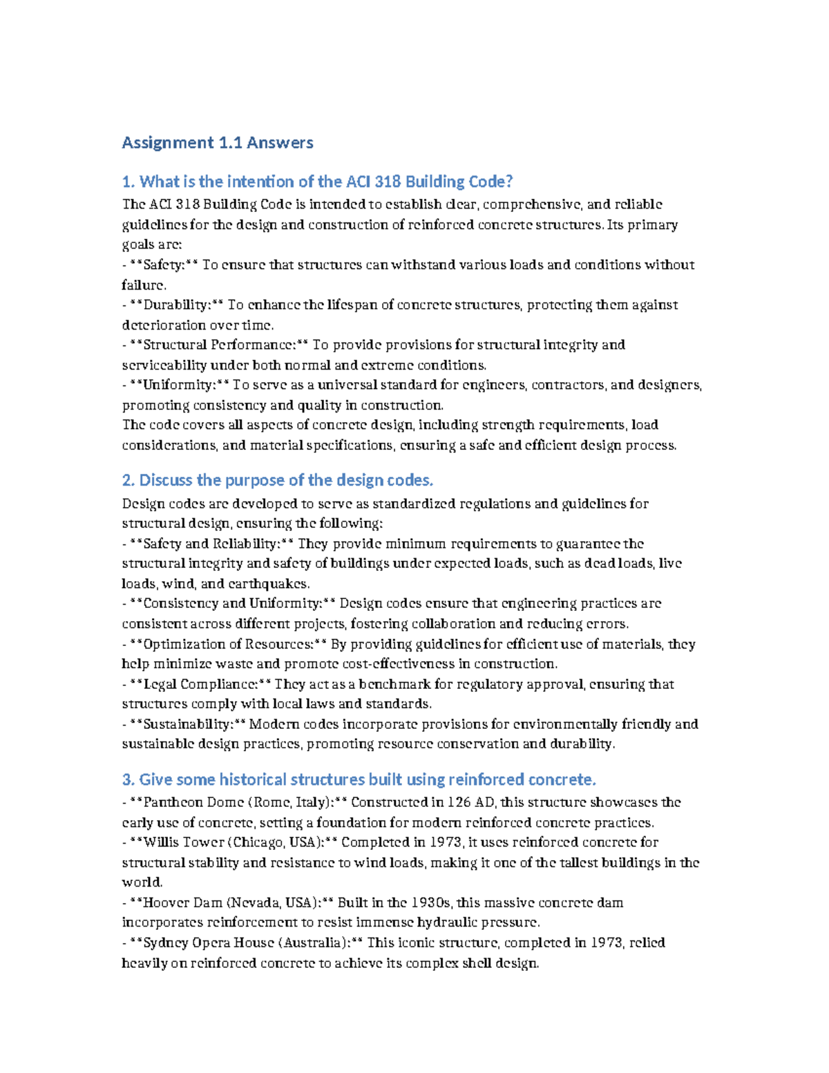 Assignment 1 - Overview of ACI 318 Code & Design Principles - Studocu