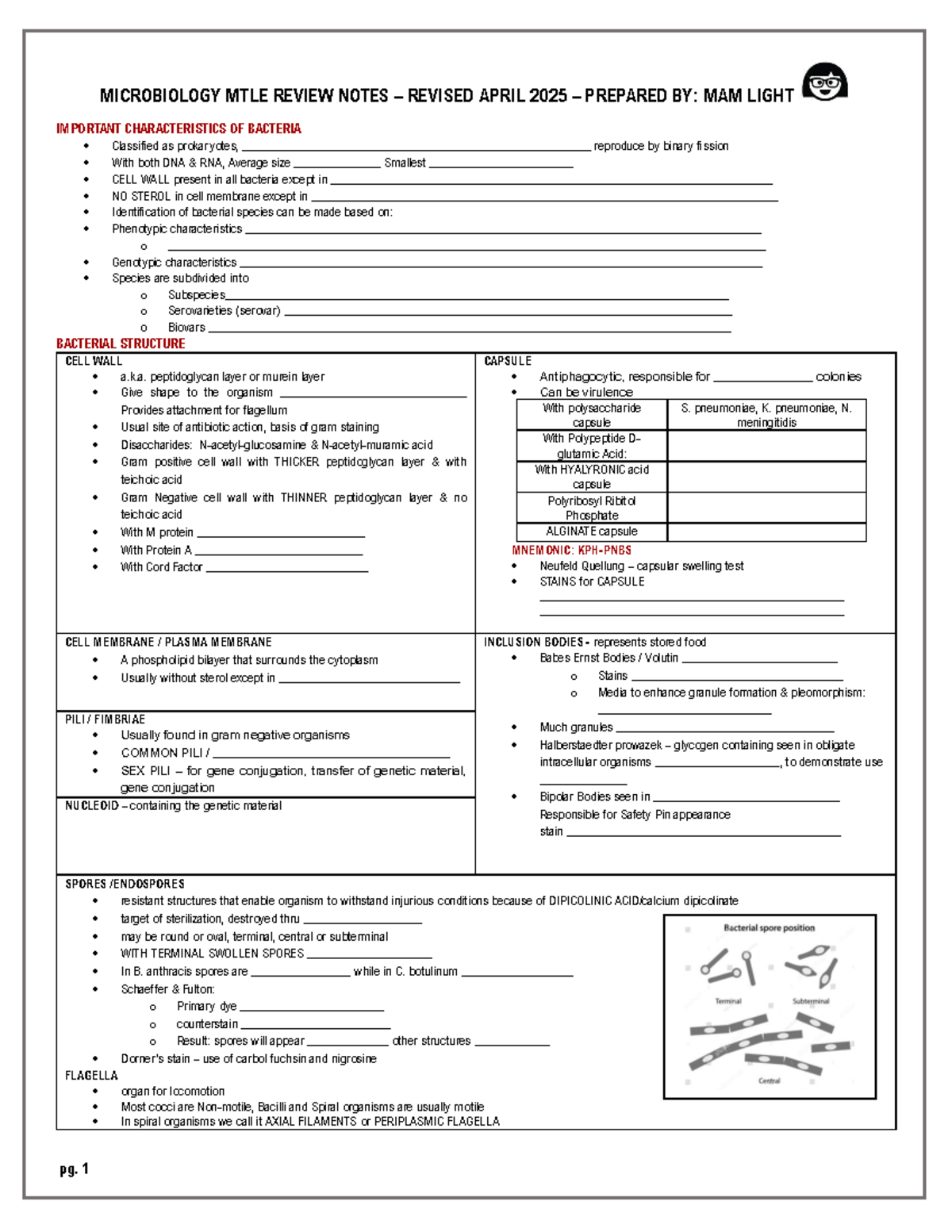 Microbiology MTLE Review Notes - Key Characteristics of Bacteria - Document Preview
