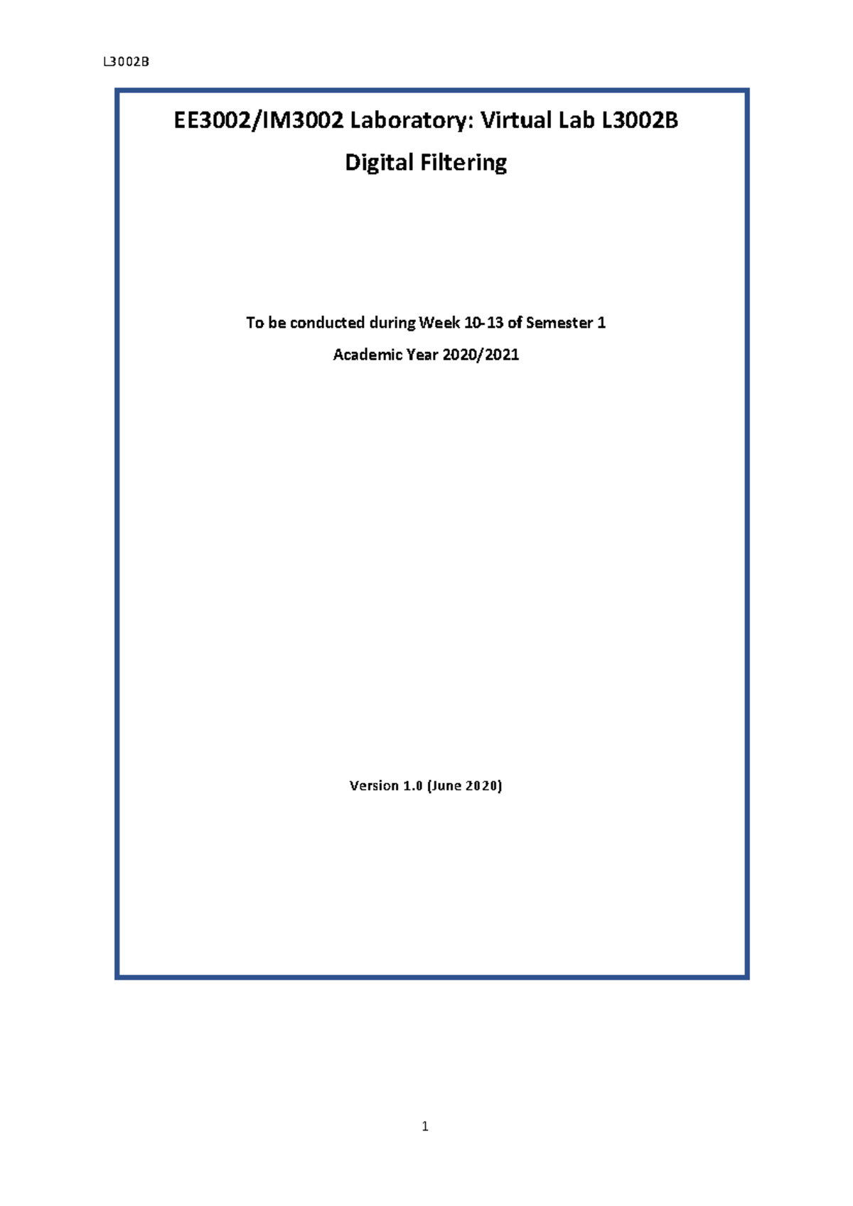 L3002B - Lab B manual - Warning: TT: undefined function: 32 EE3002 ...
