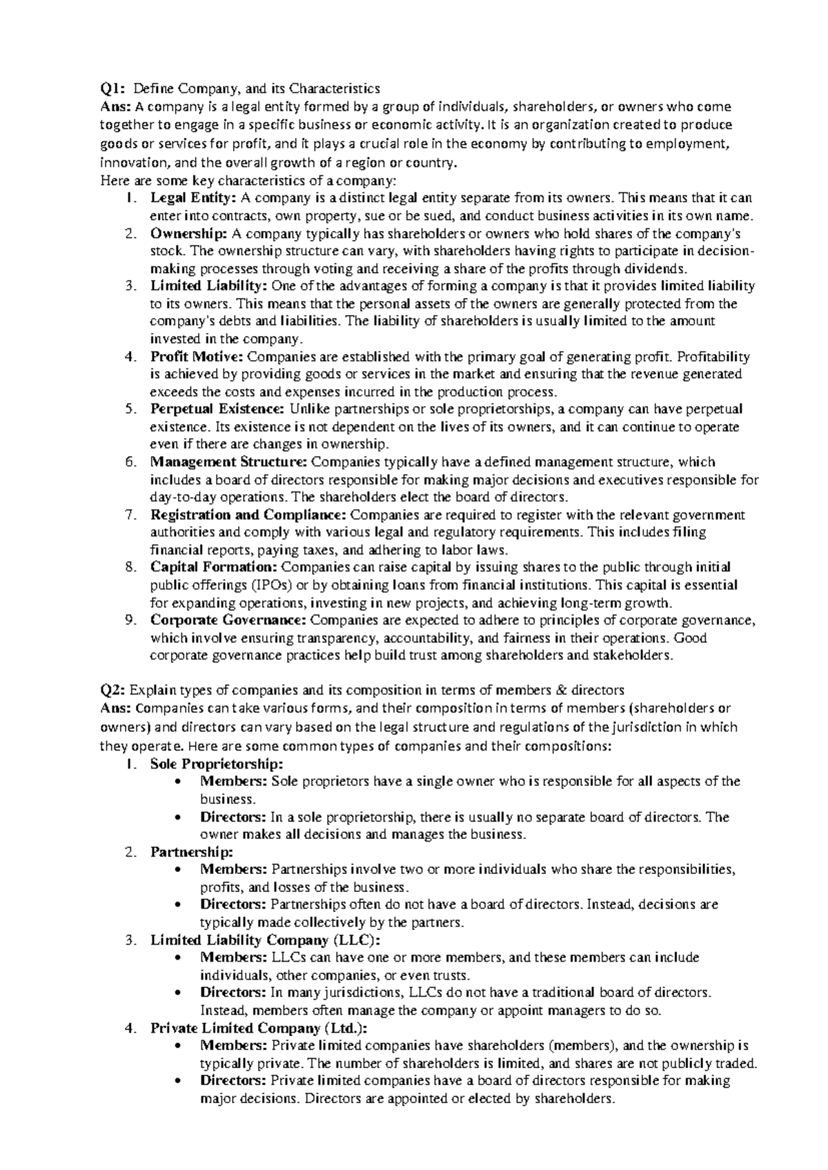 Company Law Overview: Key Concepts and Principles - Studocu