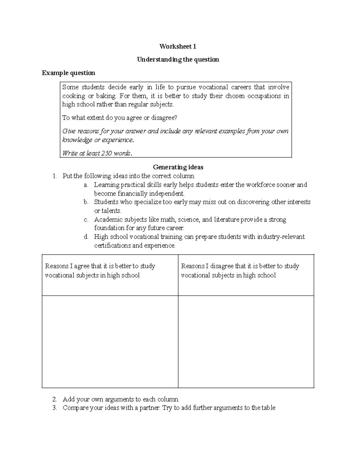 Worksheet 1: Understanding Vocational Careers in High School - Studocu