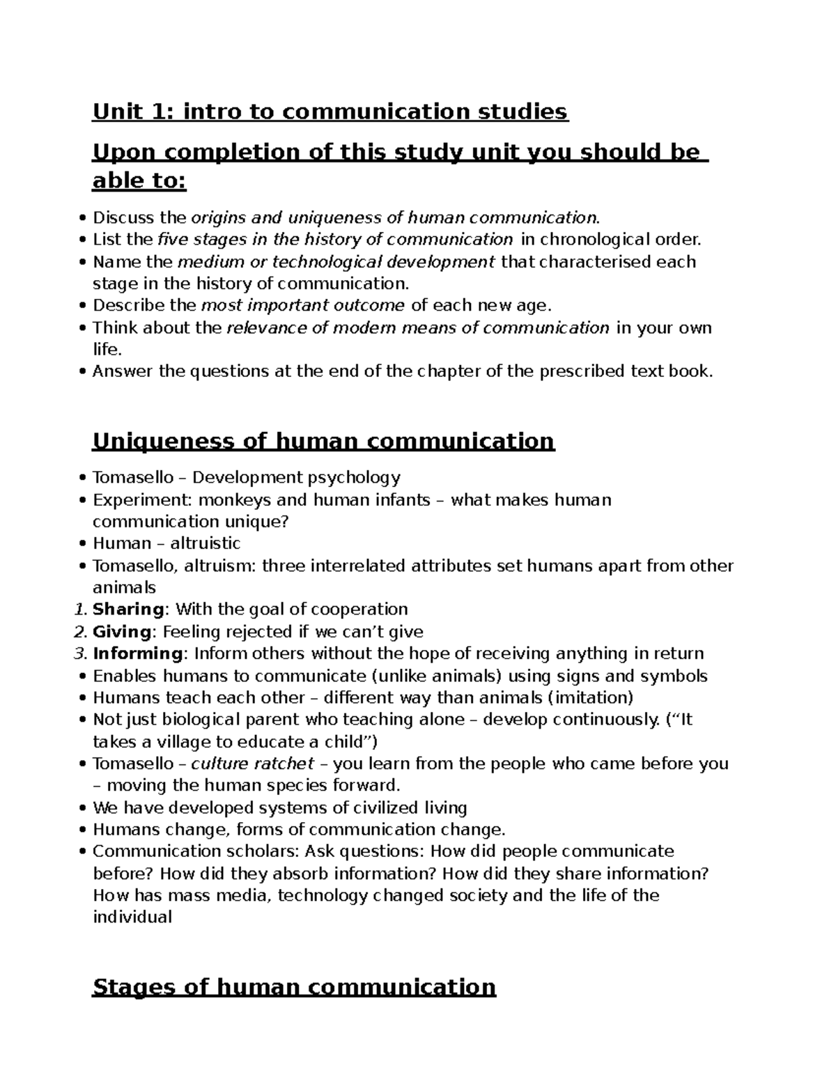 KCOM111 Unit 1: Introduction to Communication Studies Notes - Studocu