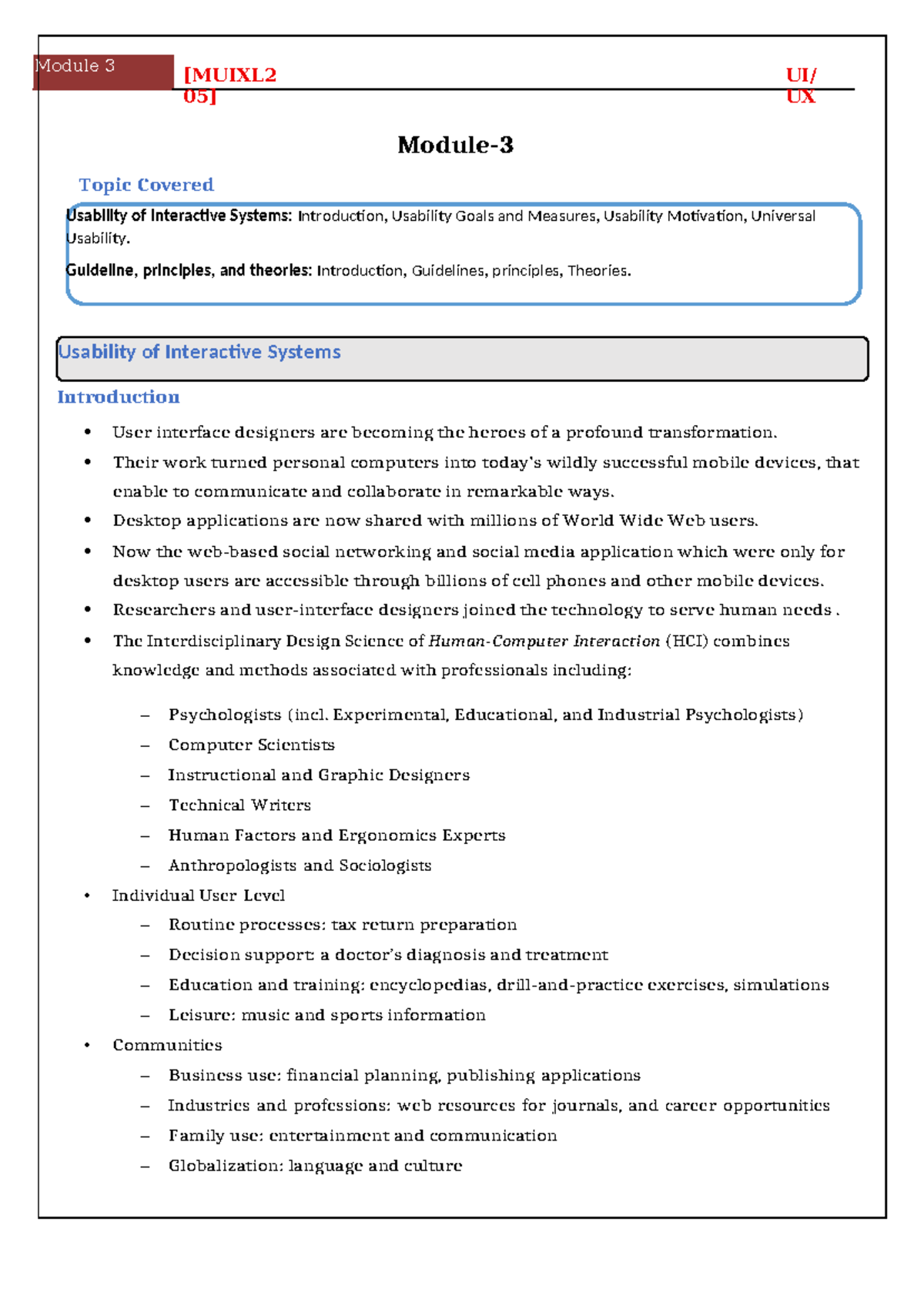 Module 3 UX: Usability of Interactive Systems - Goals, Principles, and ...