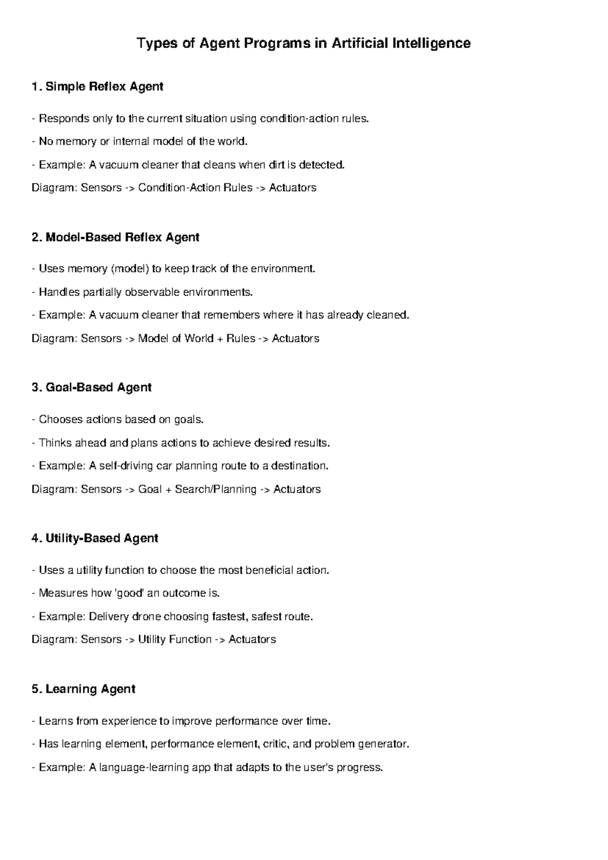 AI Agent Programs: Types and Examples - Final Exam Notes - Studocu