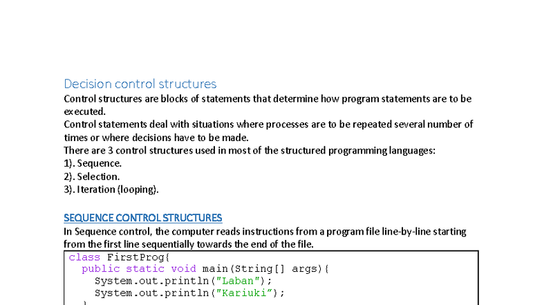 Java Basics: Control Structures Overview (LKK) - Studocu