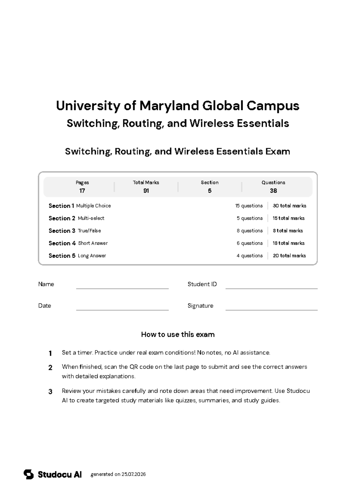 Switching, Routing, and Wireless Essentials Final Exam - Studocu