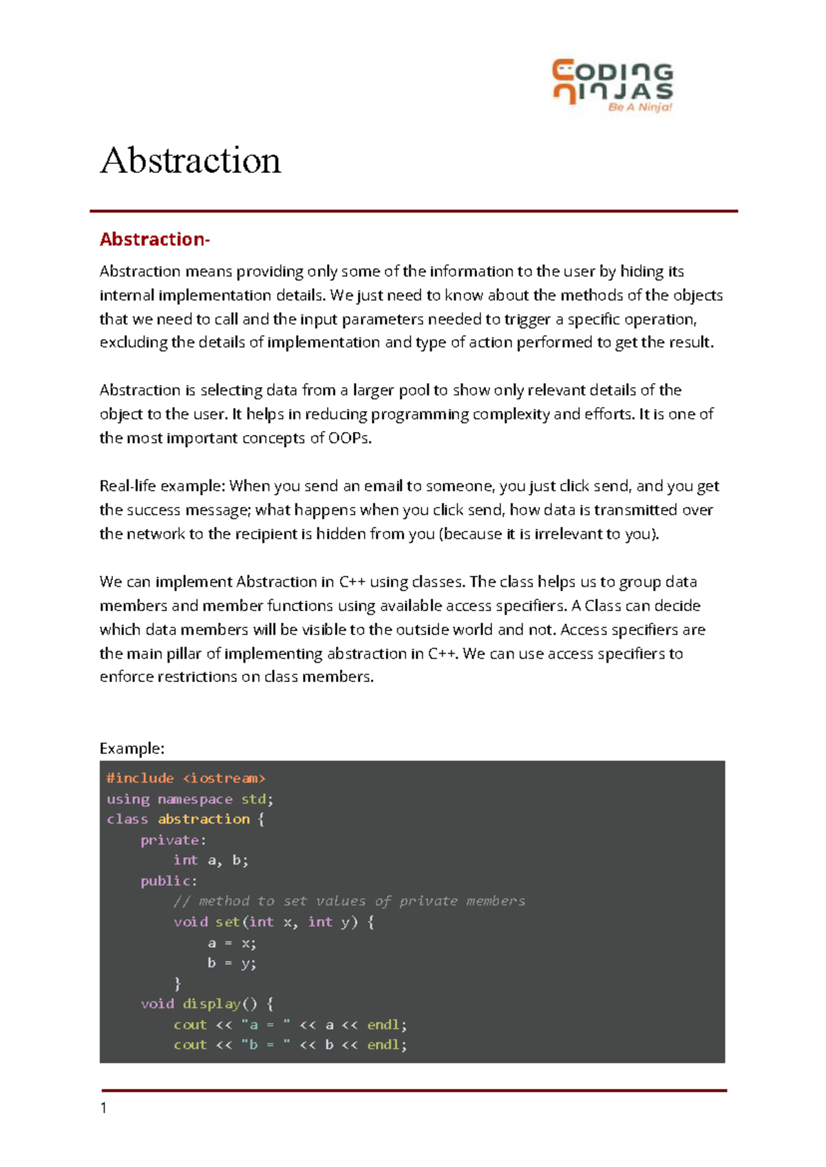 GP OOPS C++ Final Exam Notes on Abstraction Concepts and Implementation ...