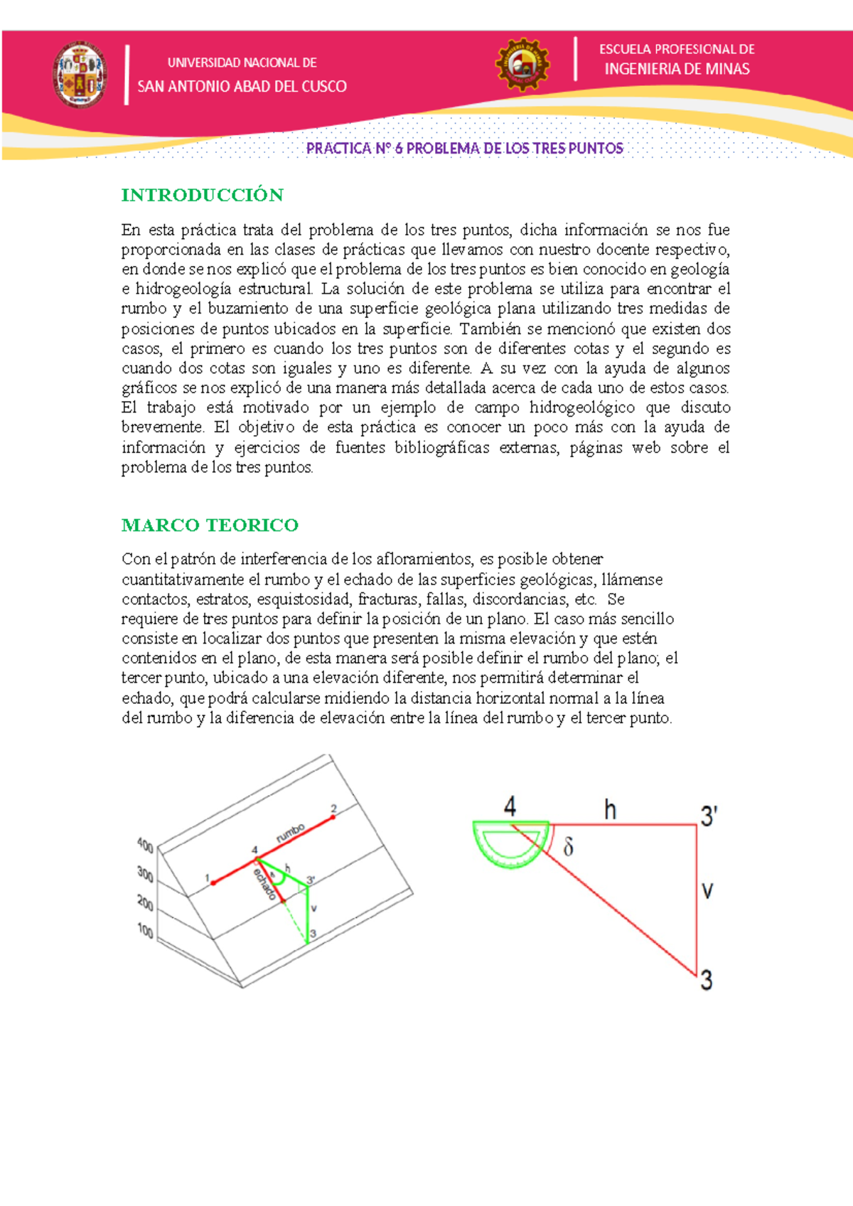 Problema de los Tres Puntos: Práctica N° 6 en Geología - Document Preview