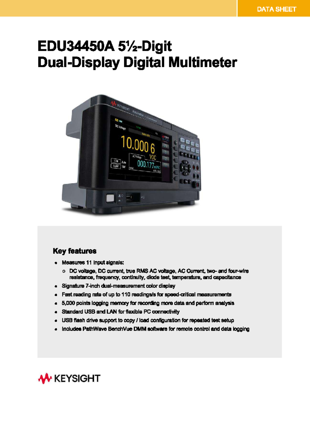 EDU34450A Digital Multimeter Specifications and Features Overview - Studocu