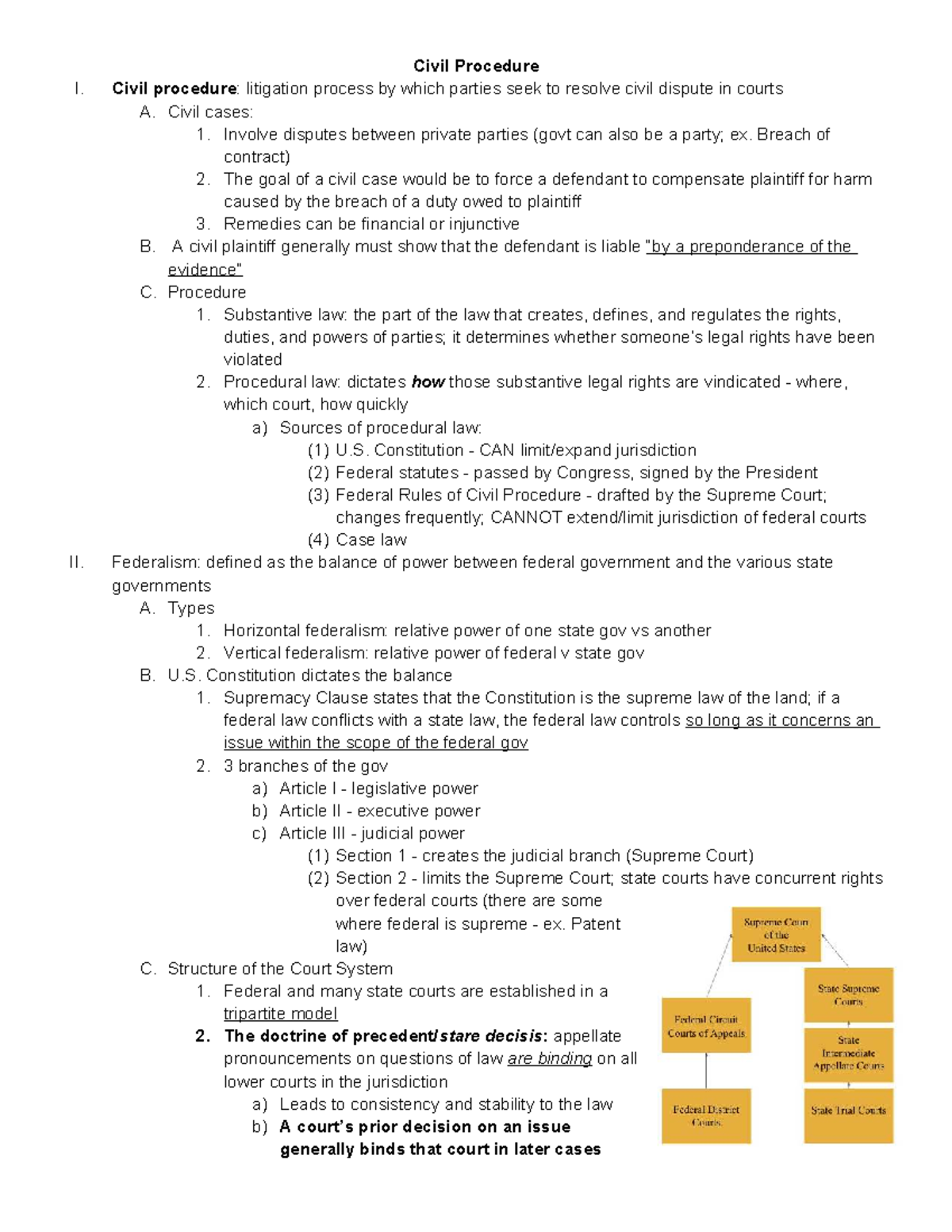 CIV 101: Civil Procedure I Outline and Key Concepts - Studocu