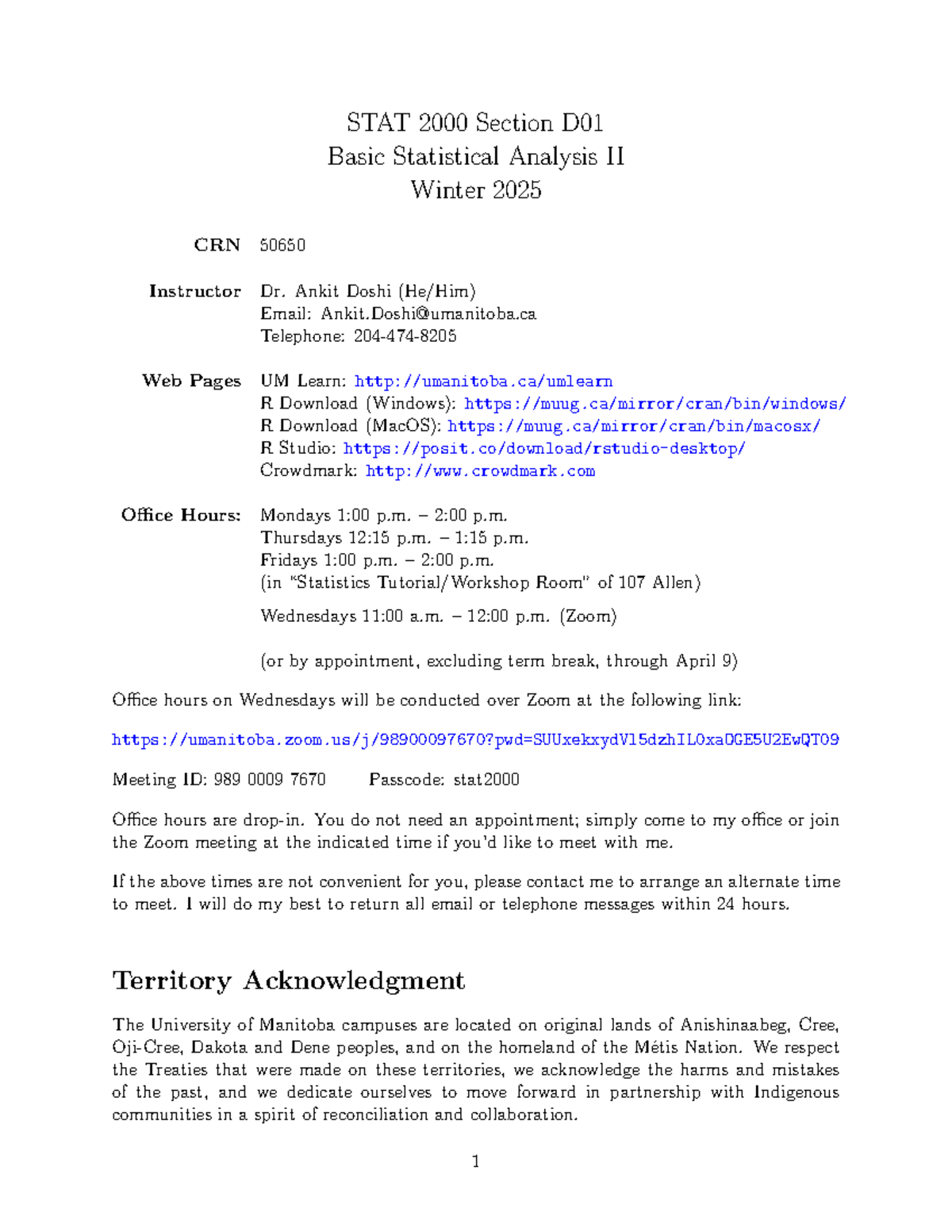 STAT 2000 D01 Syllabus: Statistical Analysis II Winter 2025 - Studocu
