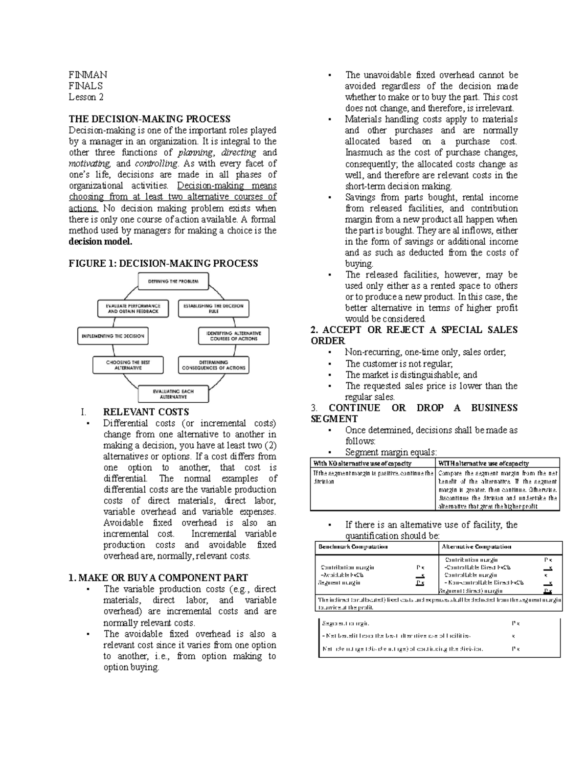 FINMAN FINALS Lesson 6: Decision-Making Processes in Management - Studocu