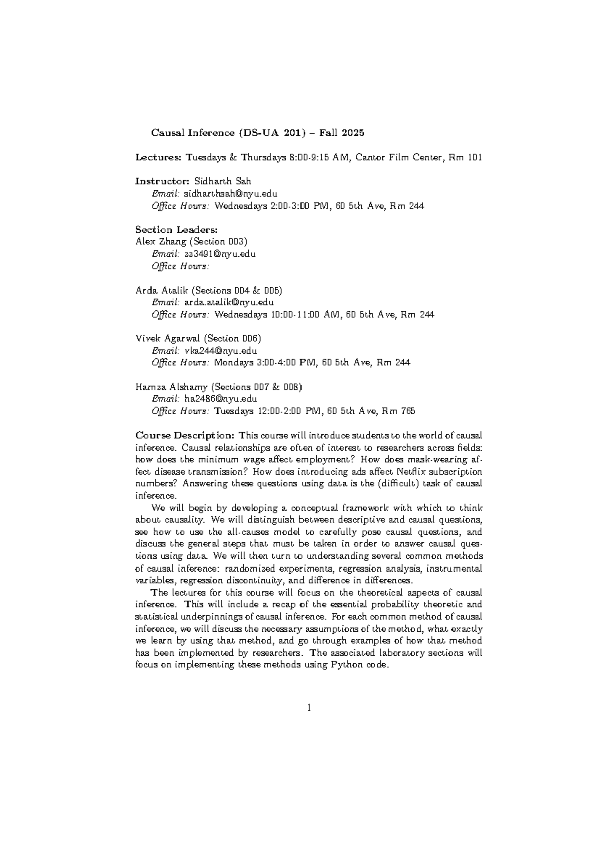 Causal Inference 201: Fall 2025 Lecture Syllabus and Course Details ...