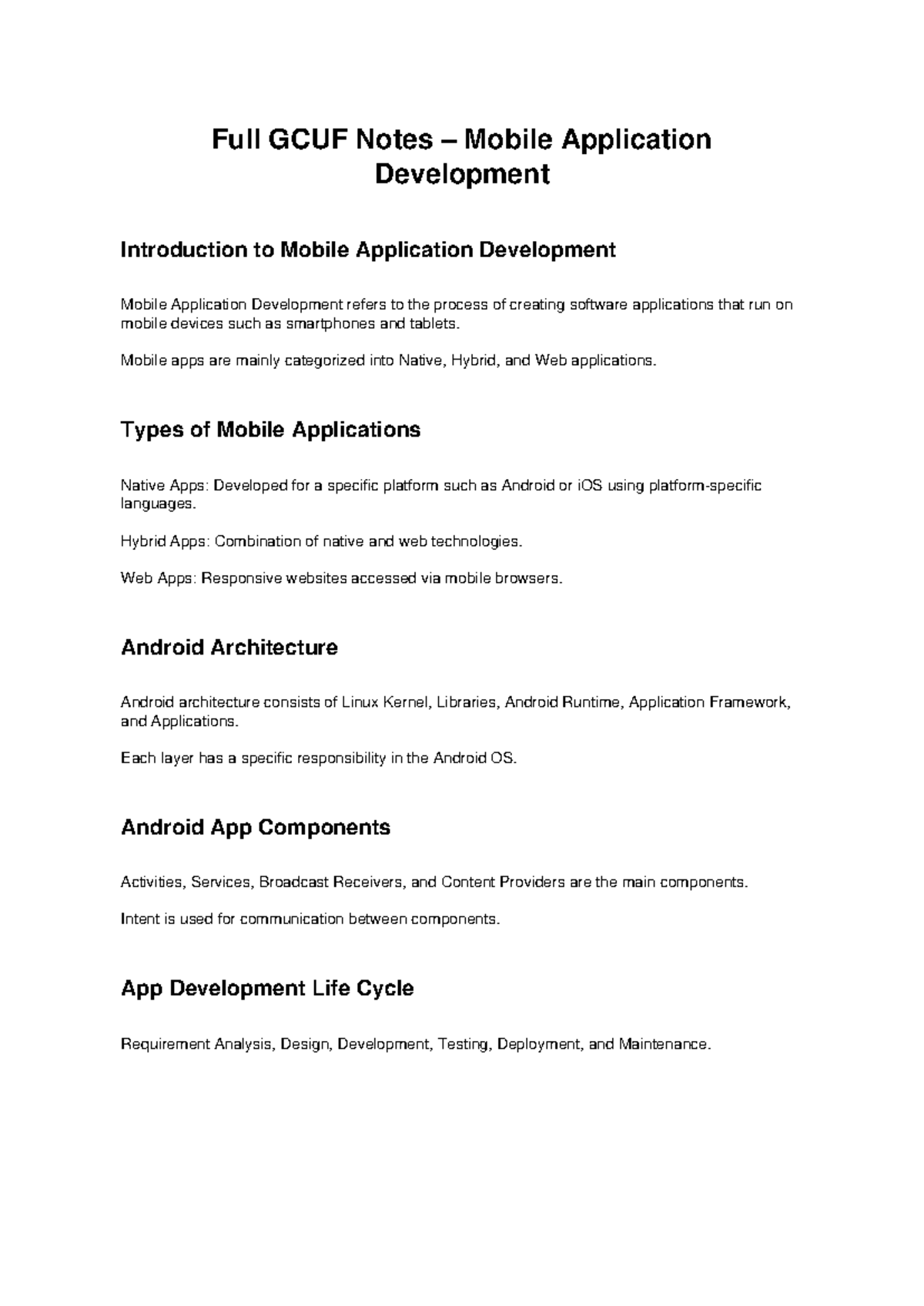 GCUF Mobile Application Development Overview and Notes - Studocu