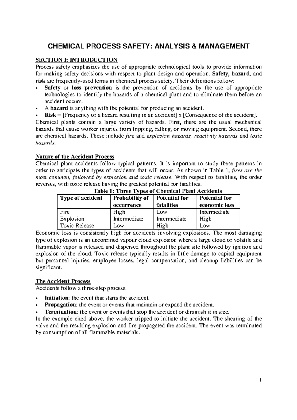 CHEM 304: Chemical Process Safety Notes and Risk Management Overview ...