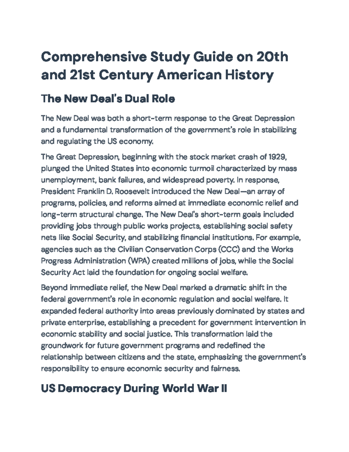 Comprehensive Study Guide: 20th & 21st Century US History Insights ...
