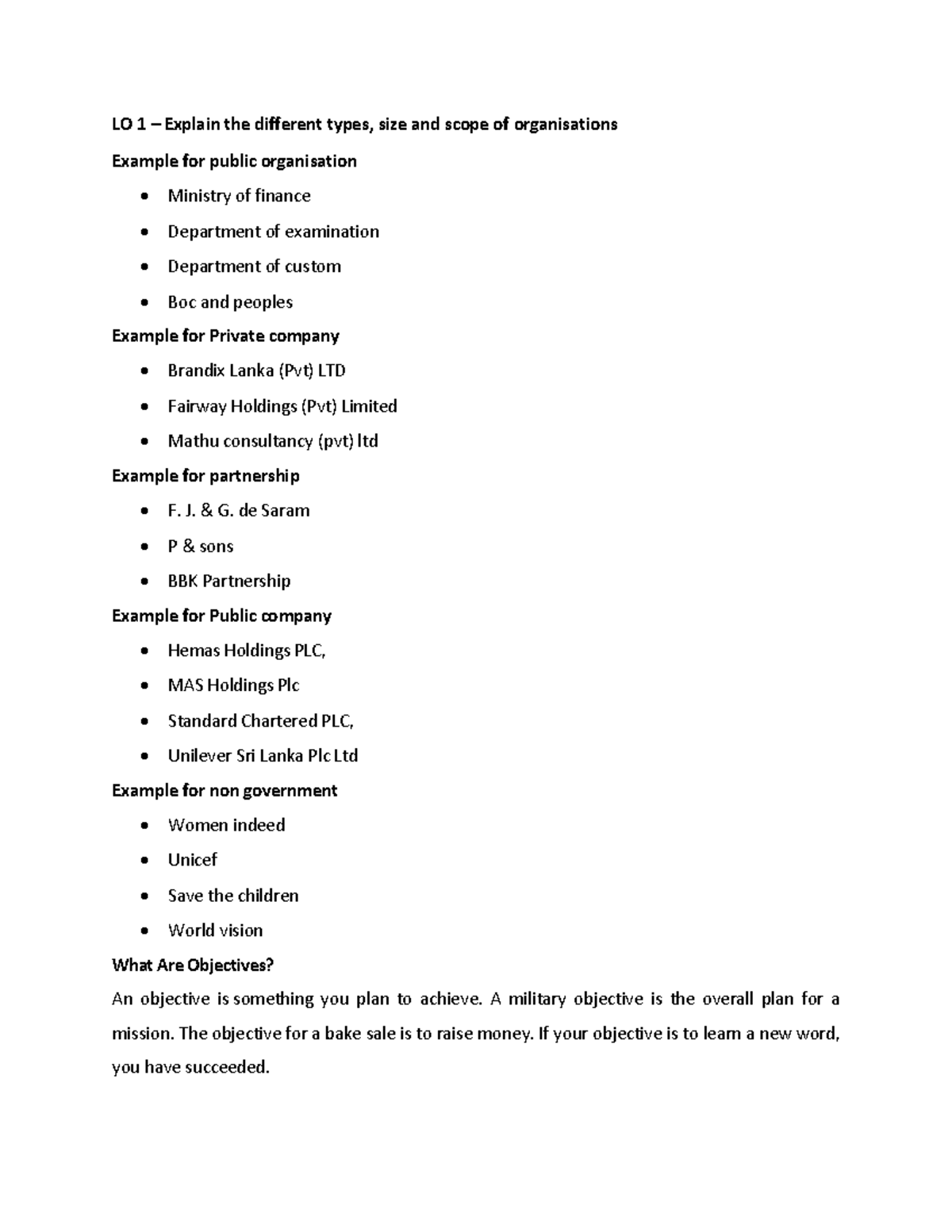 BBE 20 LO1 - Types, Objectives & Market Dynamics Outline - Studocu