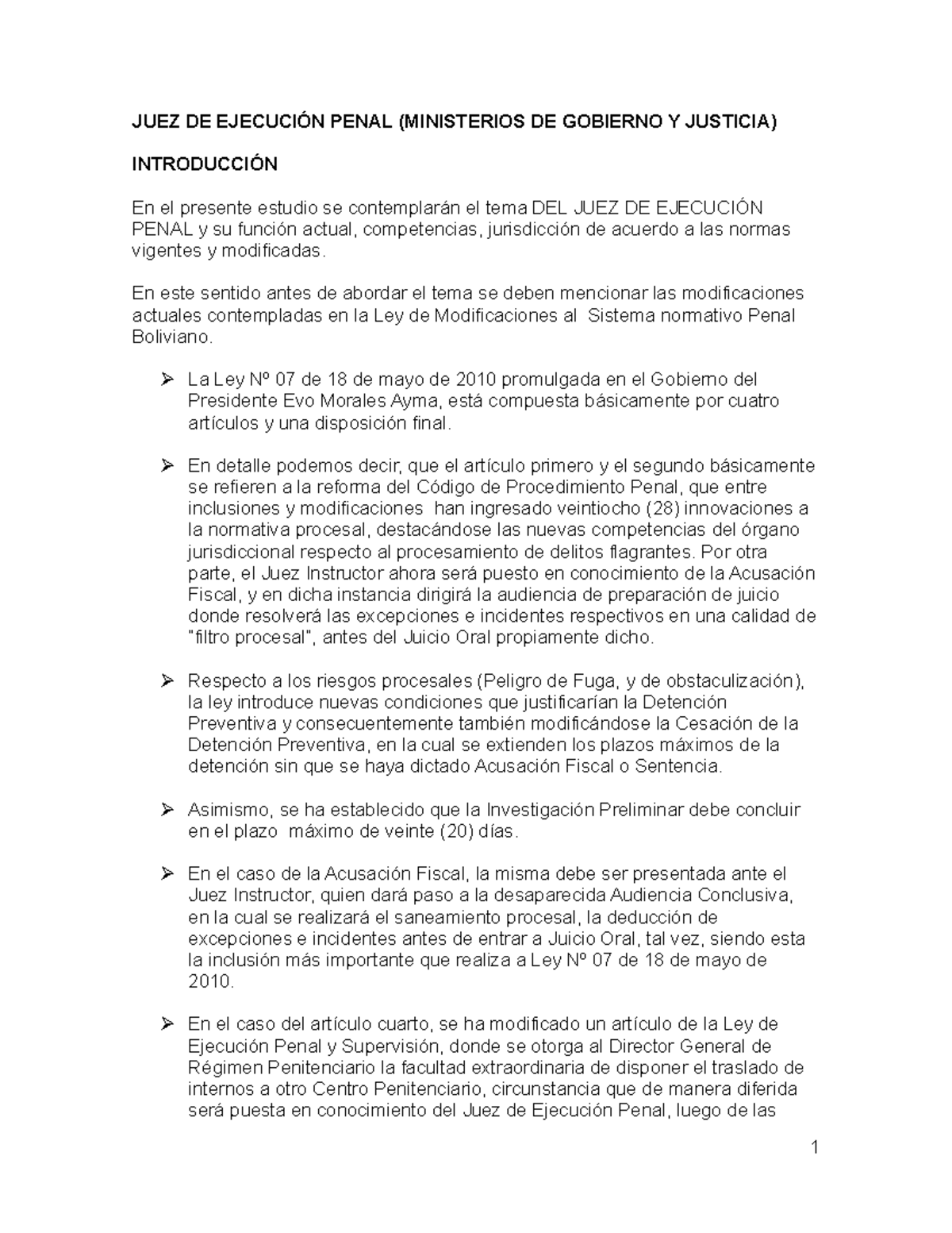 Modificaciones y Análisis del Juez de Ejecución Penal - Ley Nº 07 - Studocu
