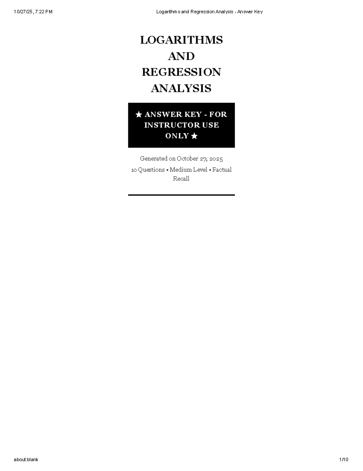 LOG 101: Logarithms and Regression Analysis - Answer Key - Studocu