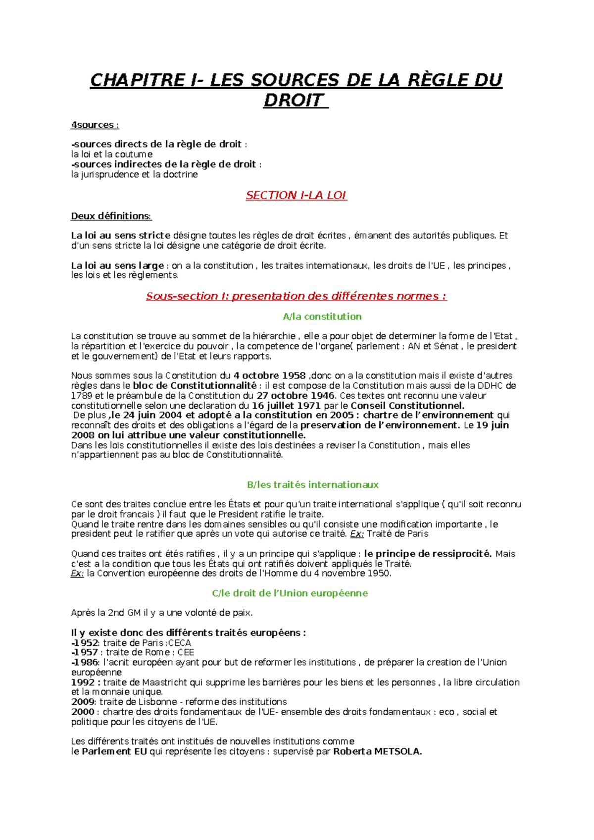 CHP1 - Les Sources de la Règle du Droit : Normes et Jurisprudence - Studocu