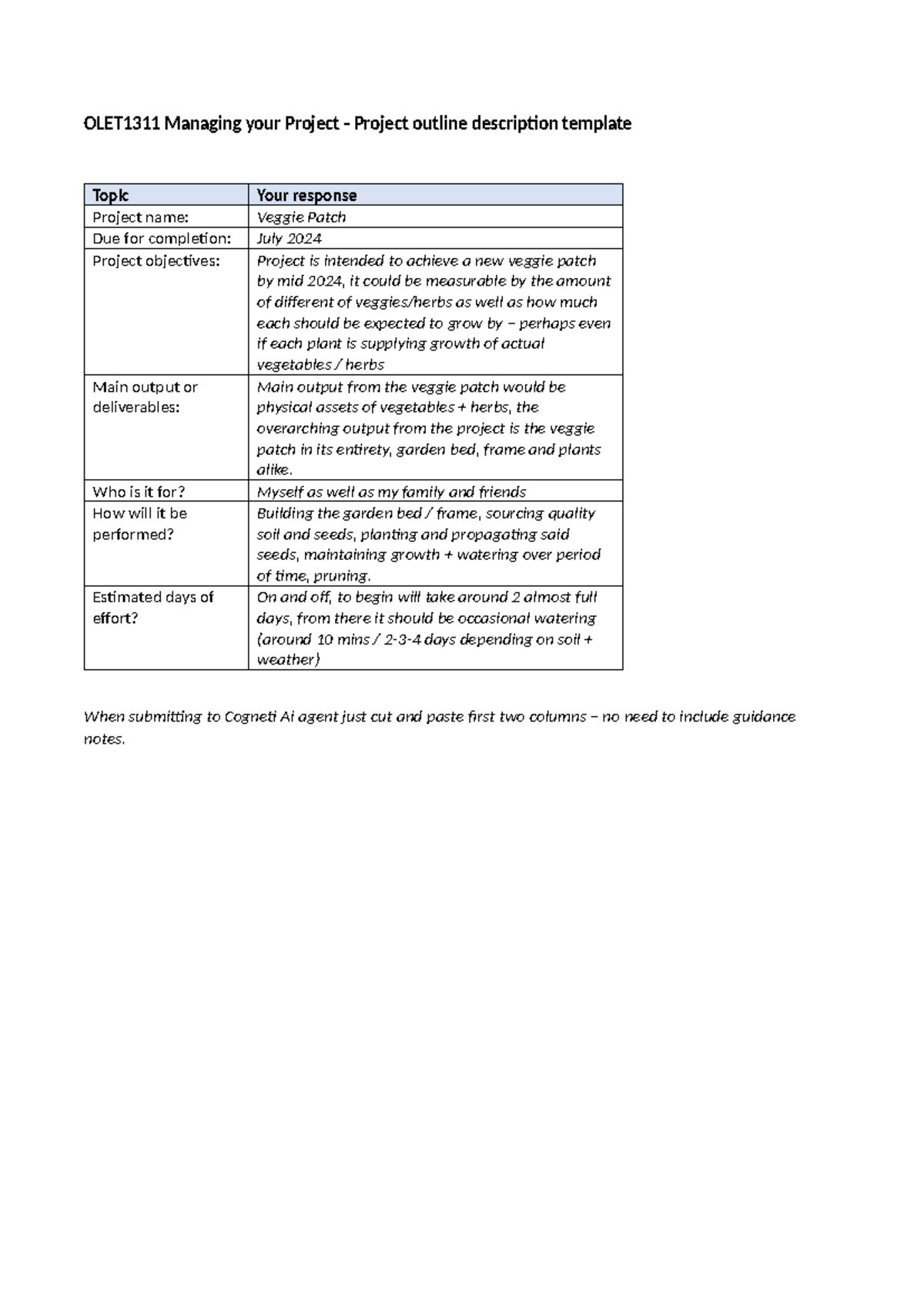 OLET1311 Managing your Project - Project outline template - OLET1311 ...