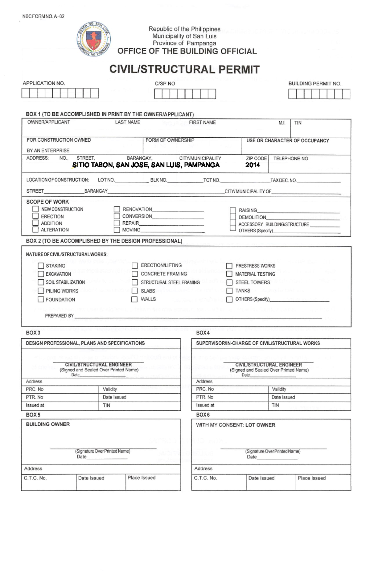 Structural Permit Application Form - San Luis, Pampanga - Studocu