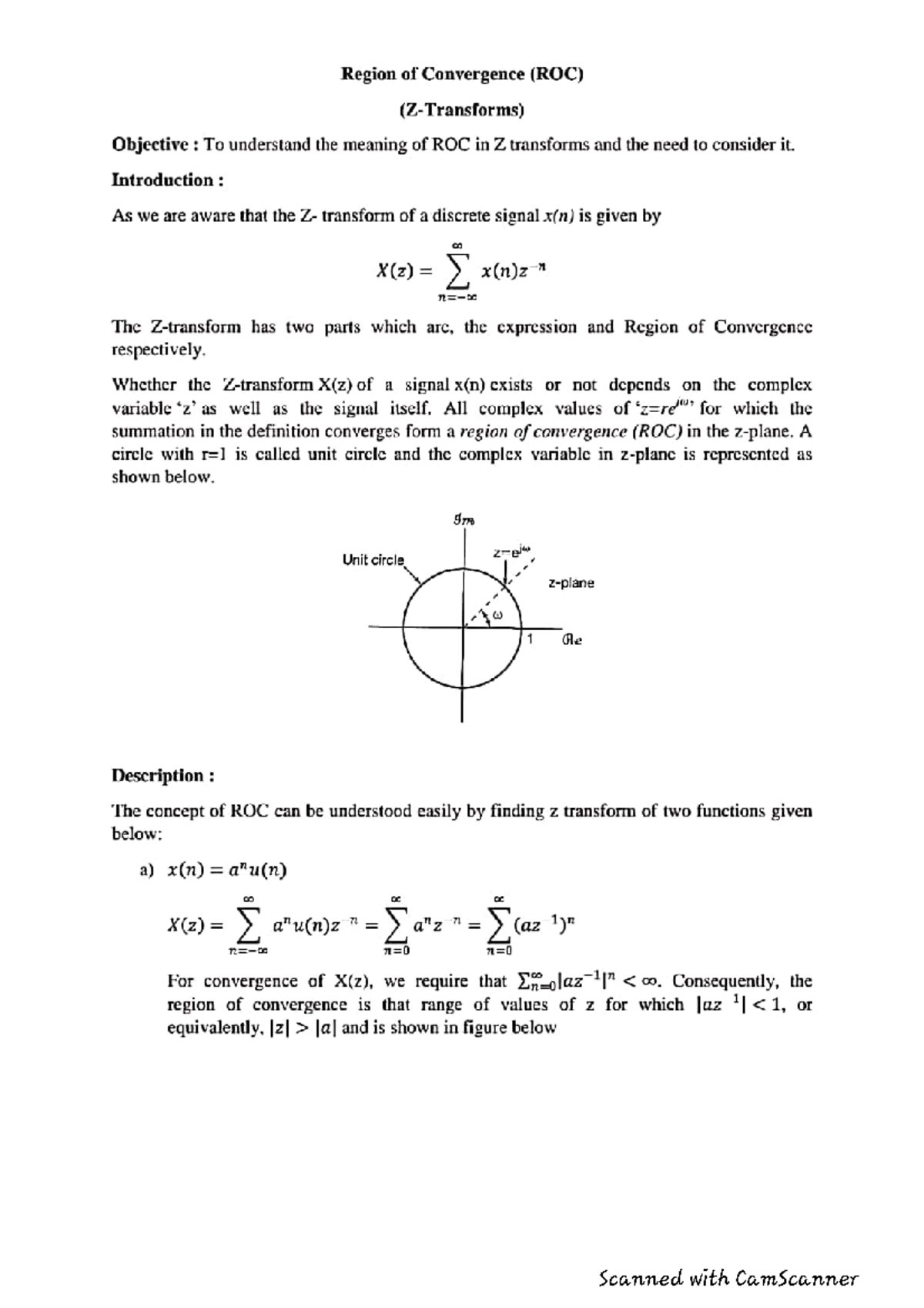 BE 6 SEM EL DSP-ROC Z Transform Notes by Amit Thakur - Studocu