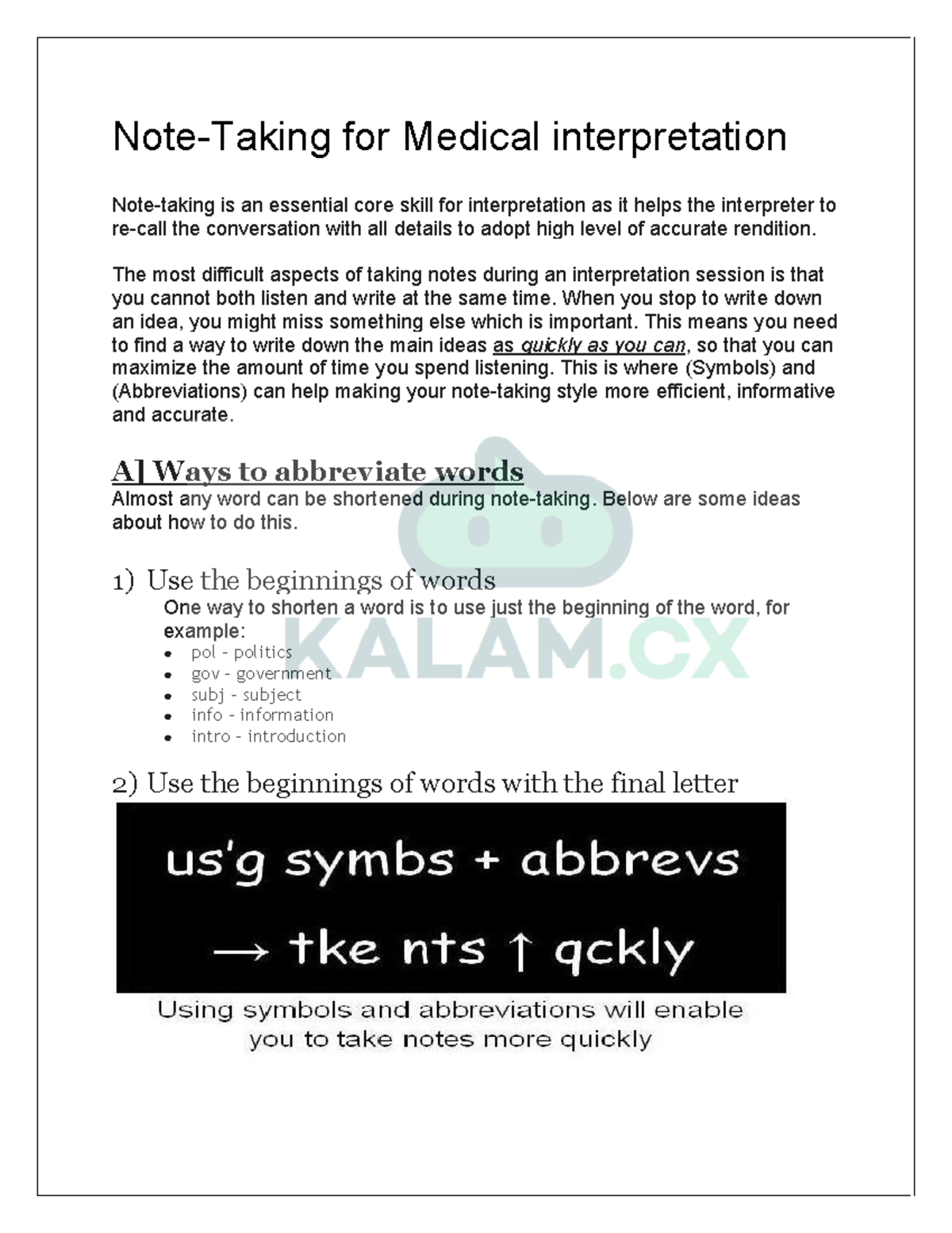 Note-Taking Techniques for Blended Medical Interpreter Training - Studocu