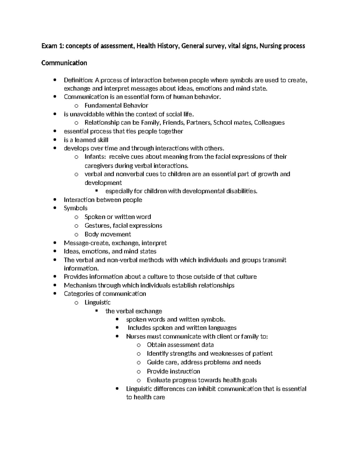 Exam 1 3270 Study Guide: Communication & Developmental Concepts - Studocu