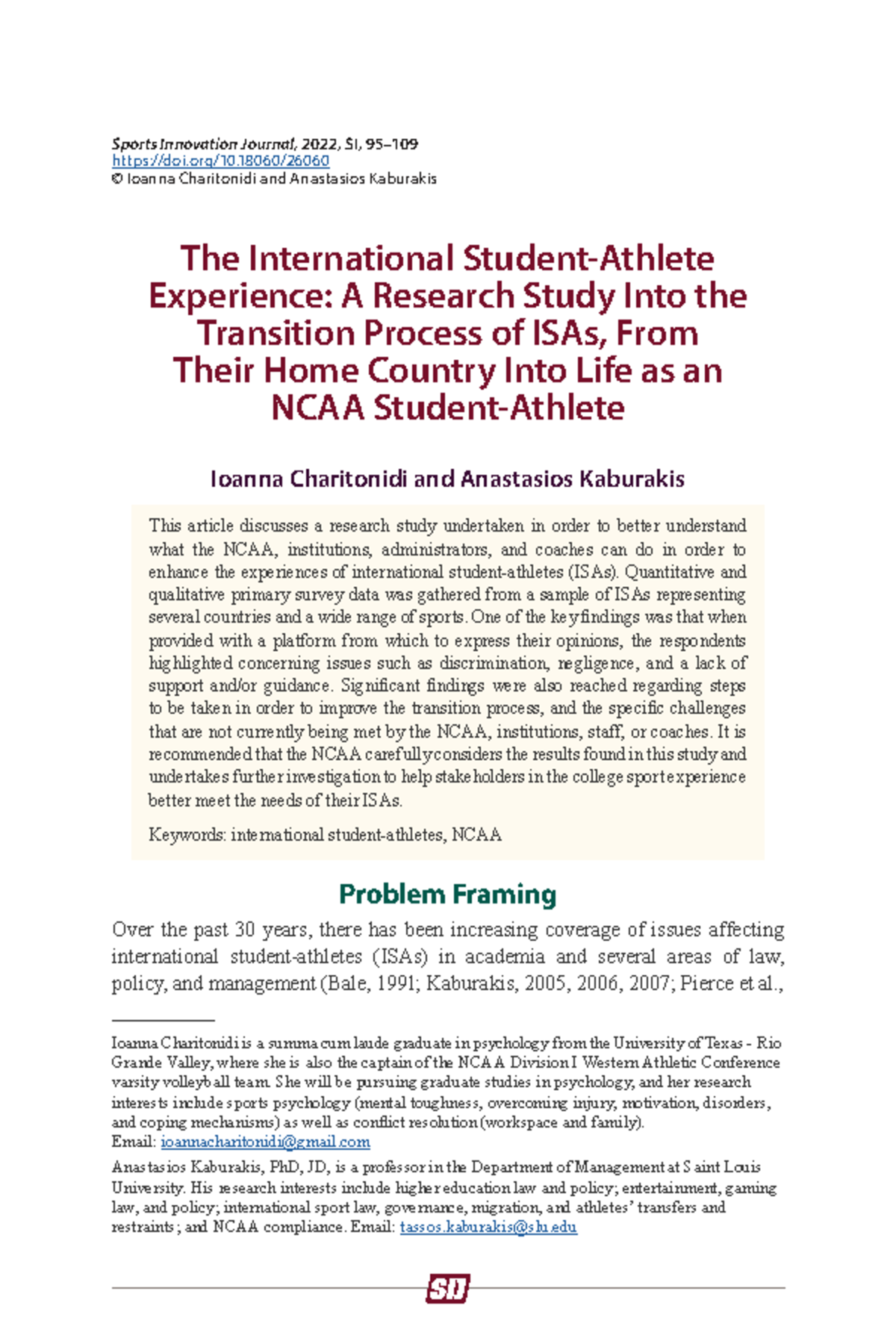 NCAA Transition Challenges for International Student-Athletes: A Study ...
