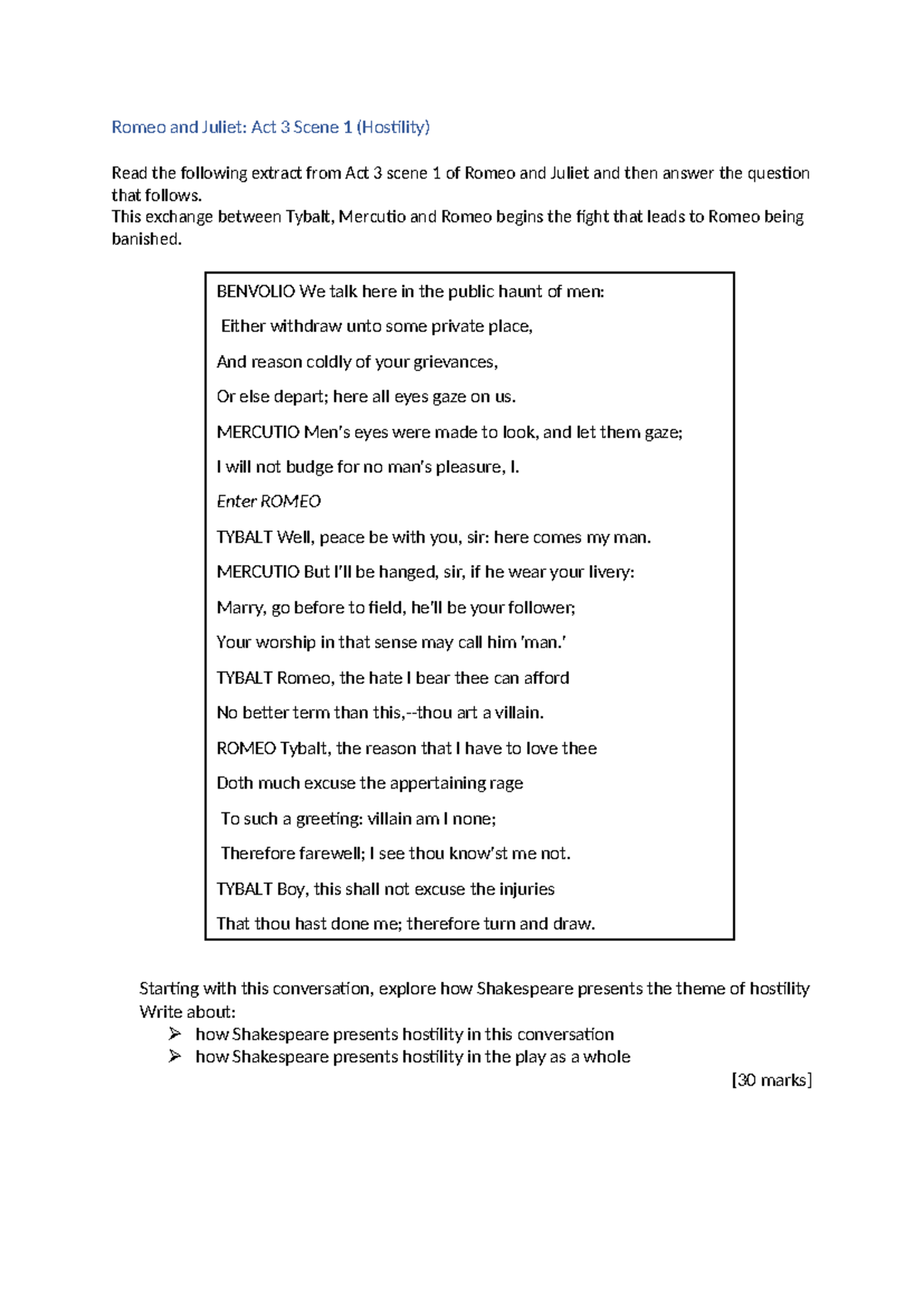 Hostility in Romeo and Juliet: Act 3 Scene 1 Analysis - Studocu