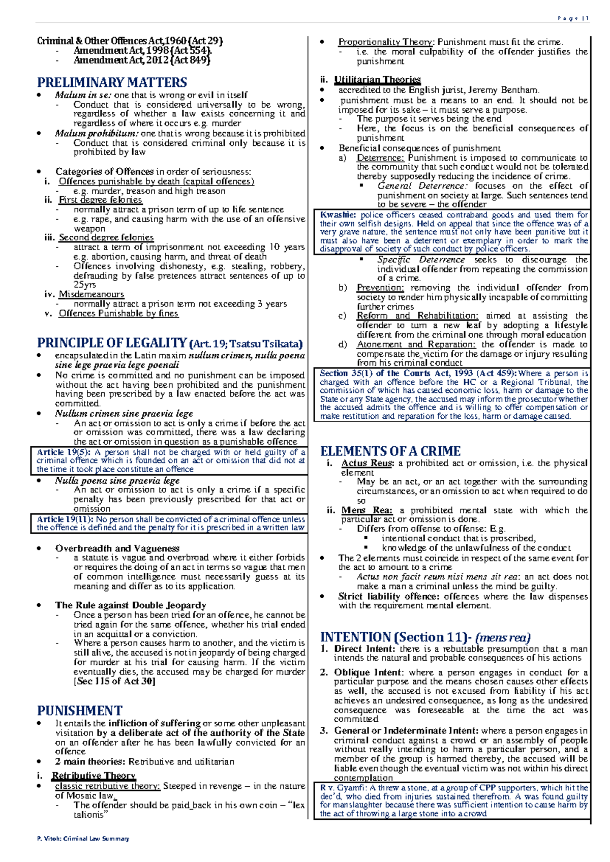 Criminal Law 2 - Comprehensive Summary Notes on Key Concepts - Studocu