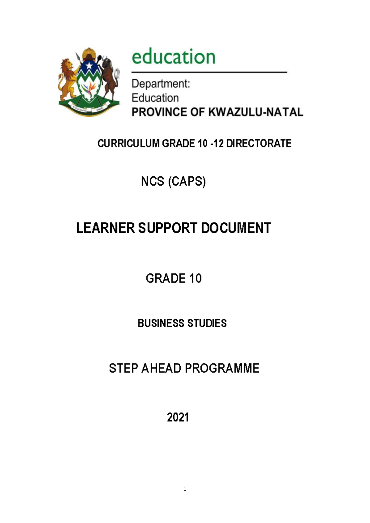 2021 Grade 10 Business Studies Learner Support Document (STEP Ahead ...