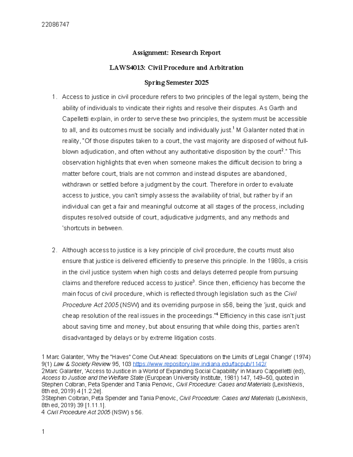 LAWS4013 Assignment: Access to Justice in Civil Procedure Report - Studocu