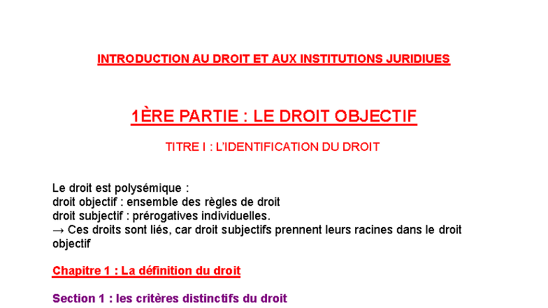 Introduction au Droit et Institutions Juridiques - Cours L1 2025 - Studocu