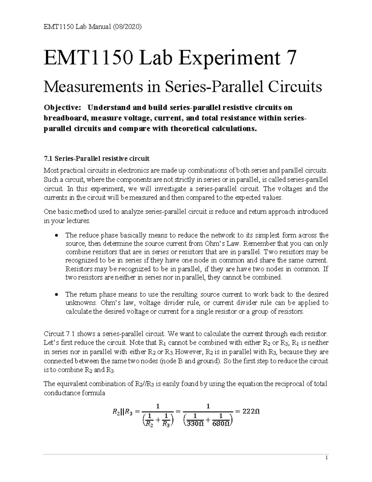 EMT1150 Lab7 - LAB TABLES - EMT1150 Lab Experiment 7 Measurements in ...