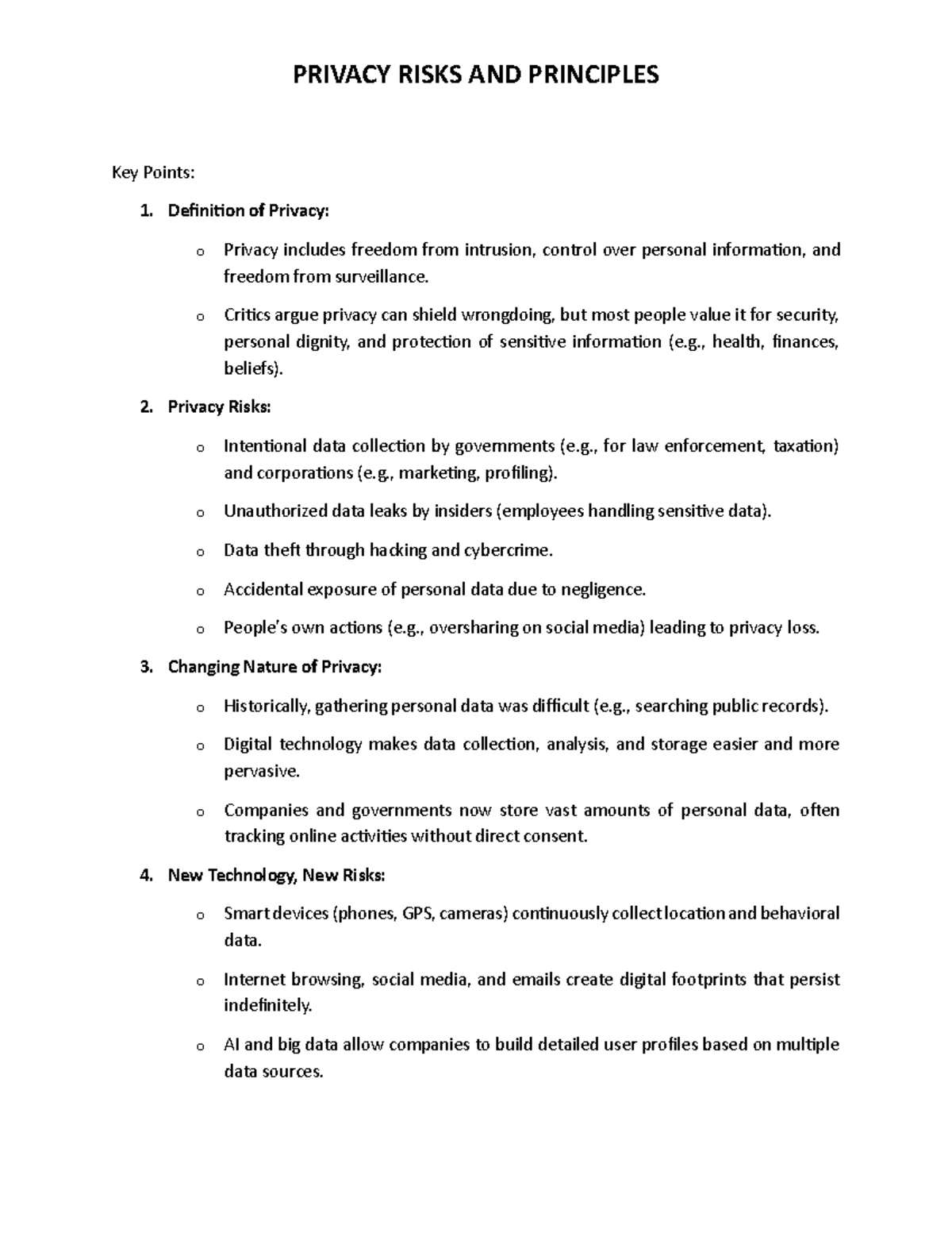 Privacy Risks AND Principles - PRIVACY RISKS AND PRINCIPLES Key Points ...